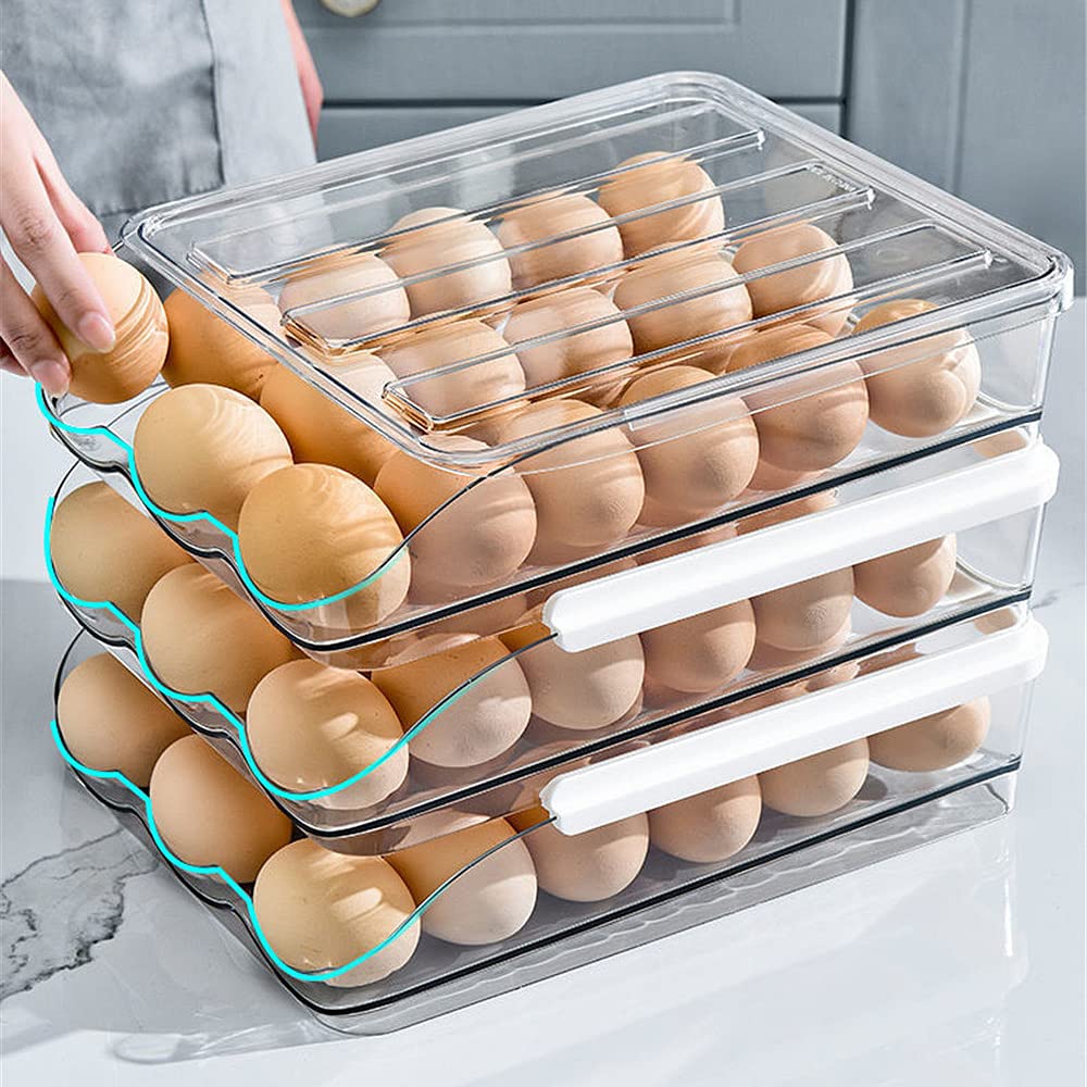 18 Egg Holder for Refrigerator - Large Capacity Clear Plastic Egg Storage Container Organizer with 3 Drawers | Keep Eggs Fresh & Organized | Perfect for Kitchen, Fridge Organization & Breakfast Meal Prep