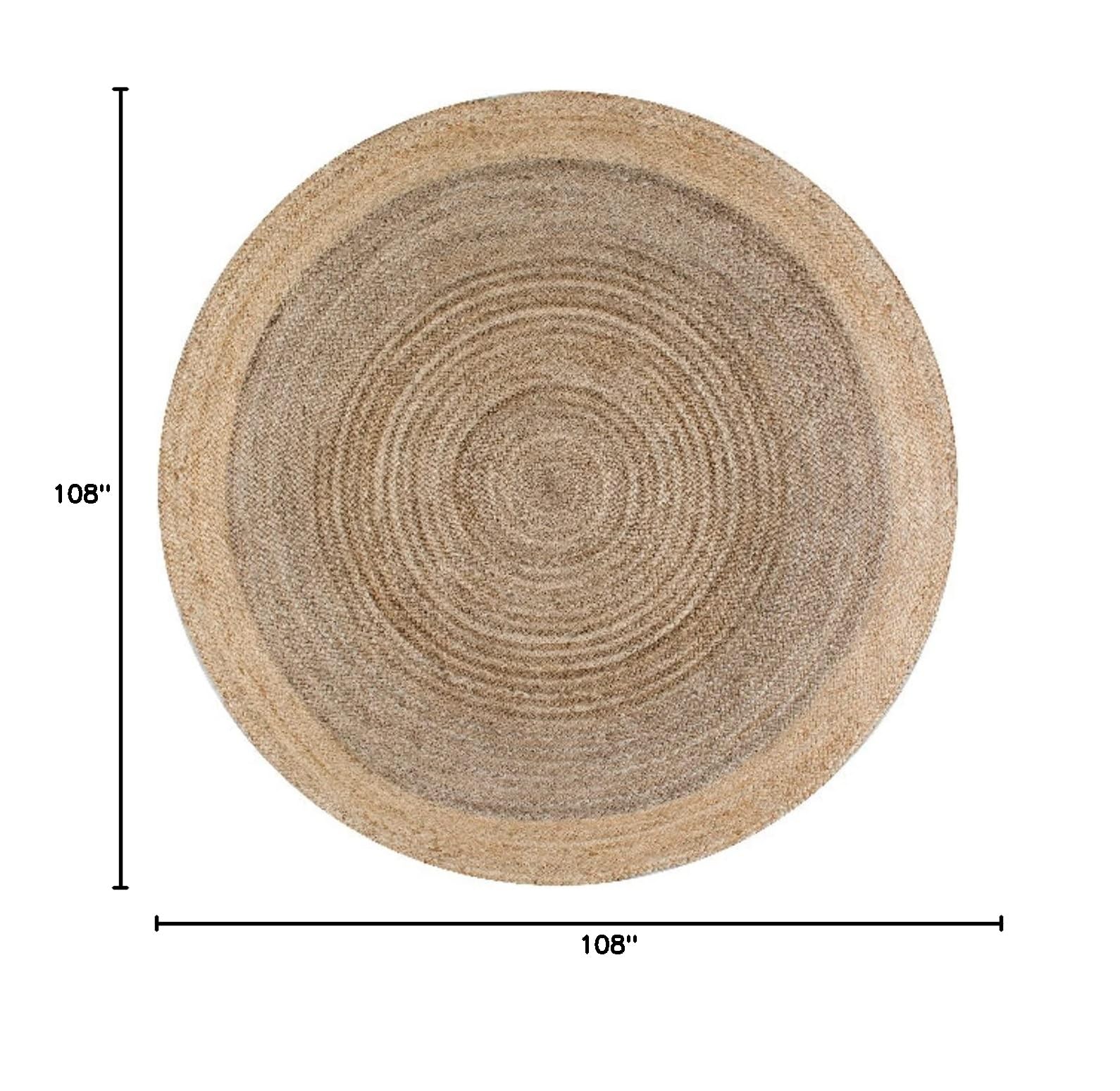 Handmade Grey & Beige Round Jute Rug - 108 x 108 Inch Natural Fiber Area Rug for Living Room, Bedroom, Kitchen, Hallway | Boho Home Decor & Eco-Friendly Floor Mat for Indoor Spaces