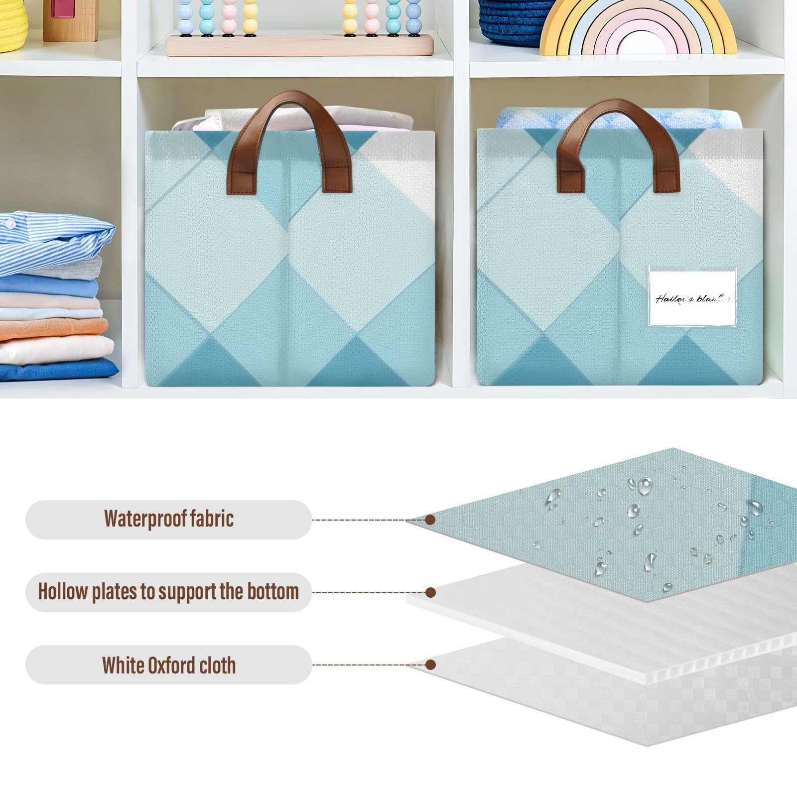 Blue and White Checkered Storage Baskets with Handles - 2 Pack Durable Fabric Organizer Bins for Clothes, Toys, and Home Organization - Perfect for Bedroom, Closet, and Nursery Storage Solutions