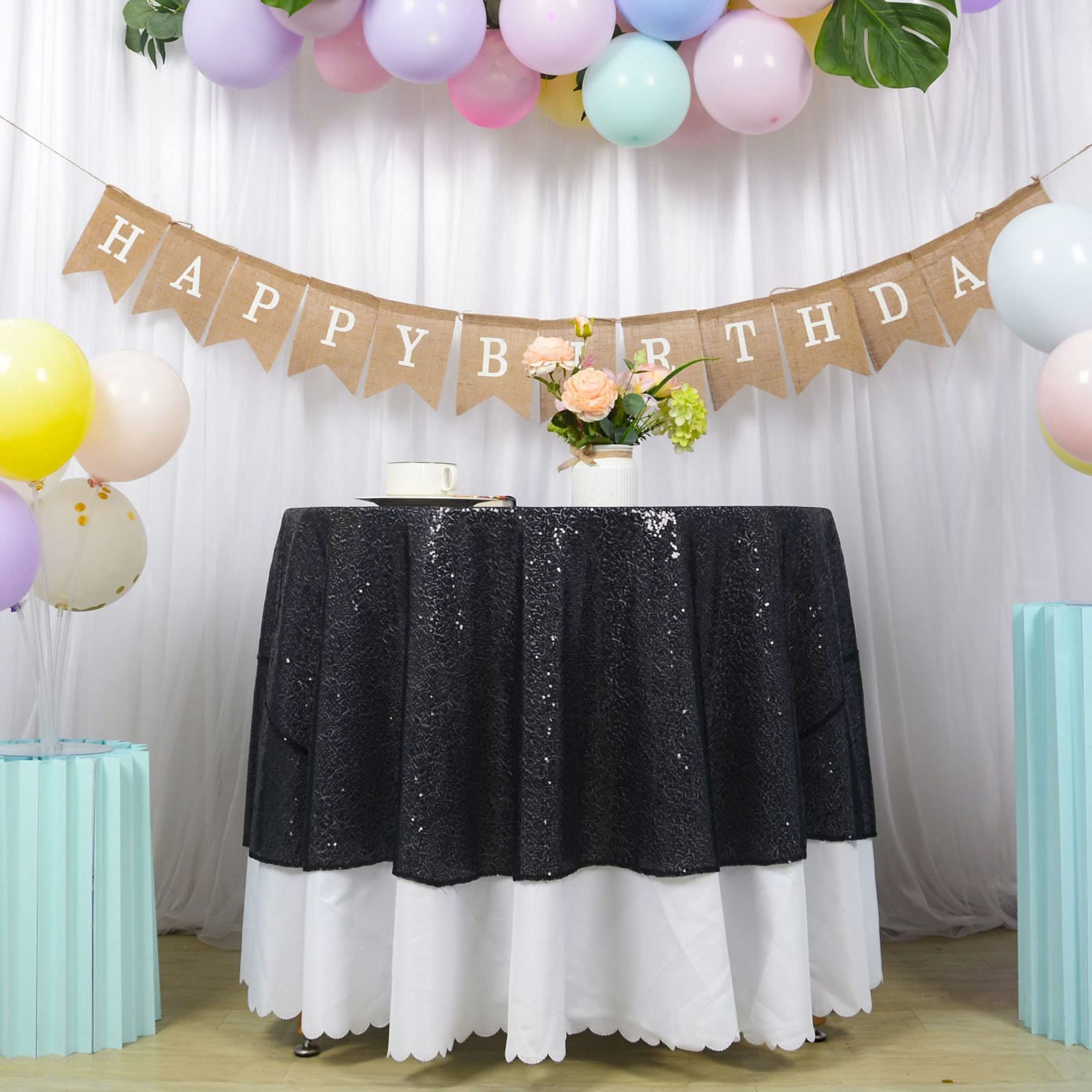 DUOBAO 60 Inch Round Sequin Tablecloth - Black Glitter Table Cover for Birthday, Wedding, Christmas Party Decorations | Perfect for Dining Tables, Banquets & Holiday Celebrations