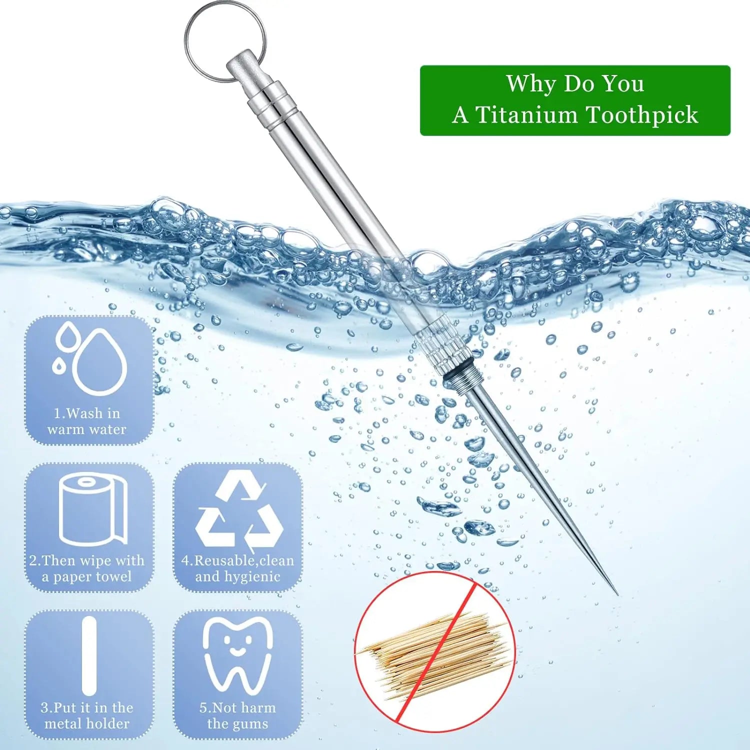 Premium Titanium Toothpicks – Ultra Durable, Rustproof & Waterproof for Travel, Camping, and Everyday Carry (EDC)