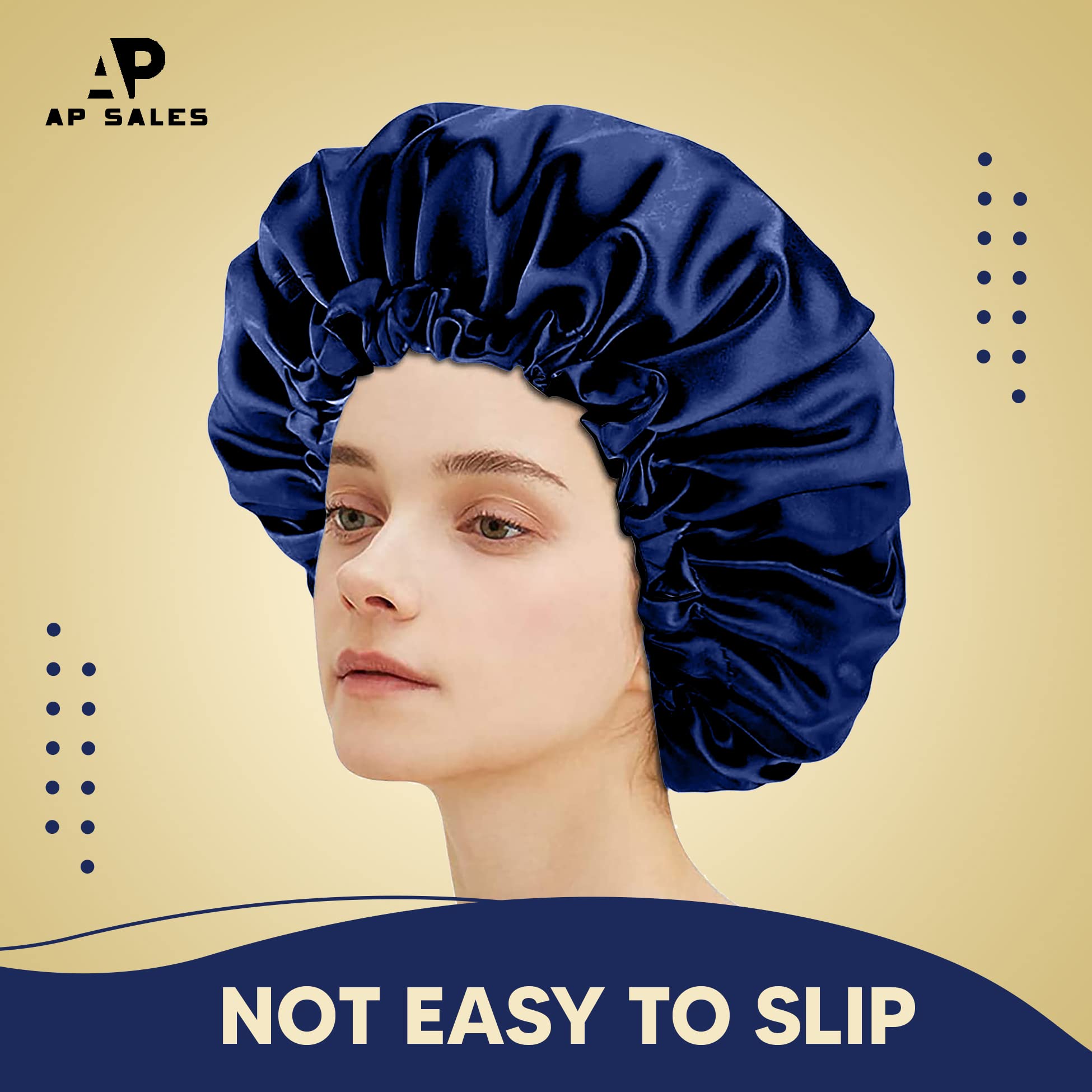 AP SALES Women's Handmade Reversible Luxury Satin Hair Bonnet - Soft Sleep Cap for Curly & Natural Hair - Nighttime Hair Protection (Blue) - Perfect for Bedtime, Travel & Salon Visits