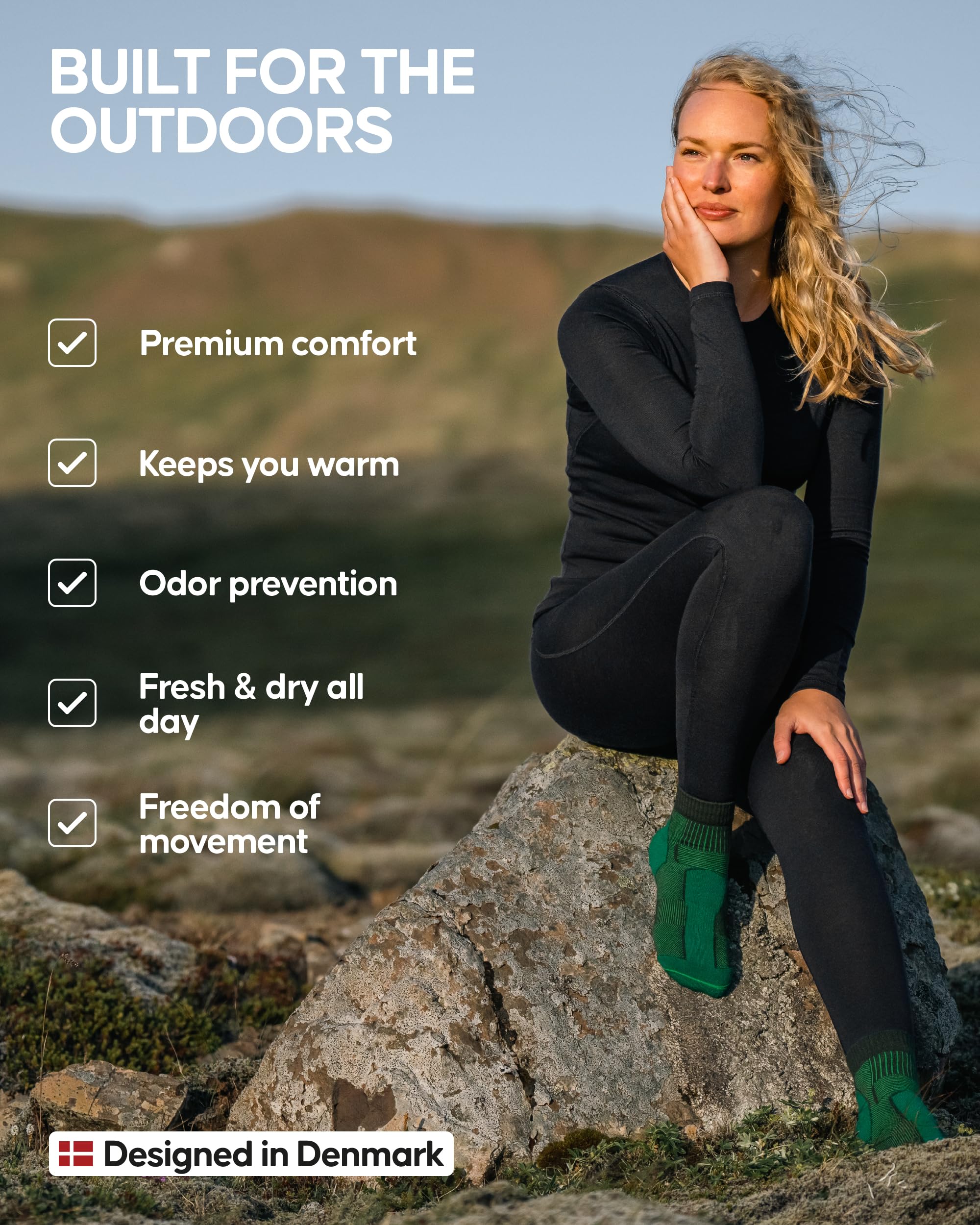 DANISH ENDURANCE Women's Merino Wool Base Layer Set - Thermal Underwear Top & Bottom for Hiking, Skiing & Winter Sports