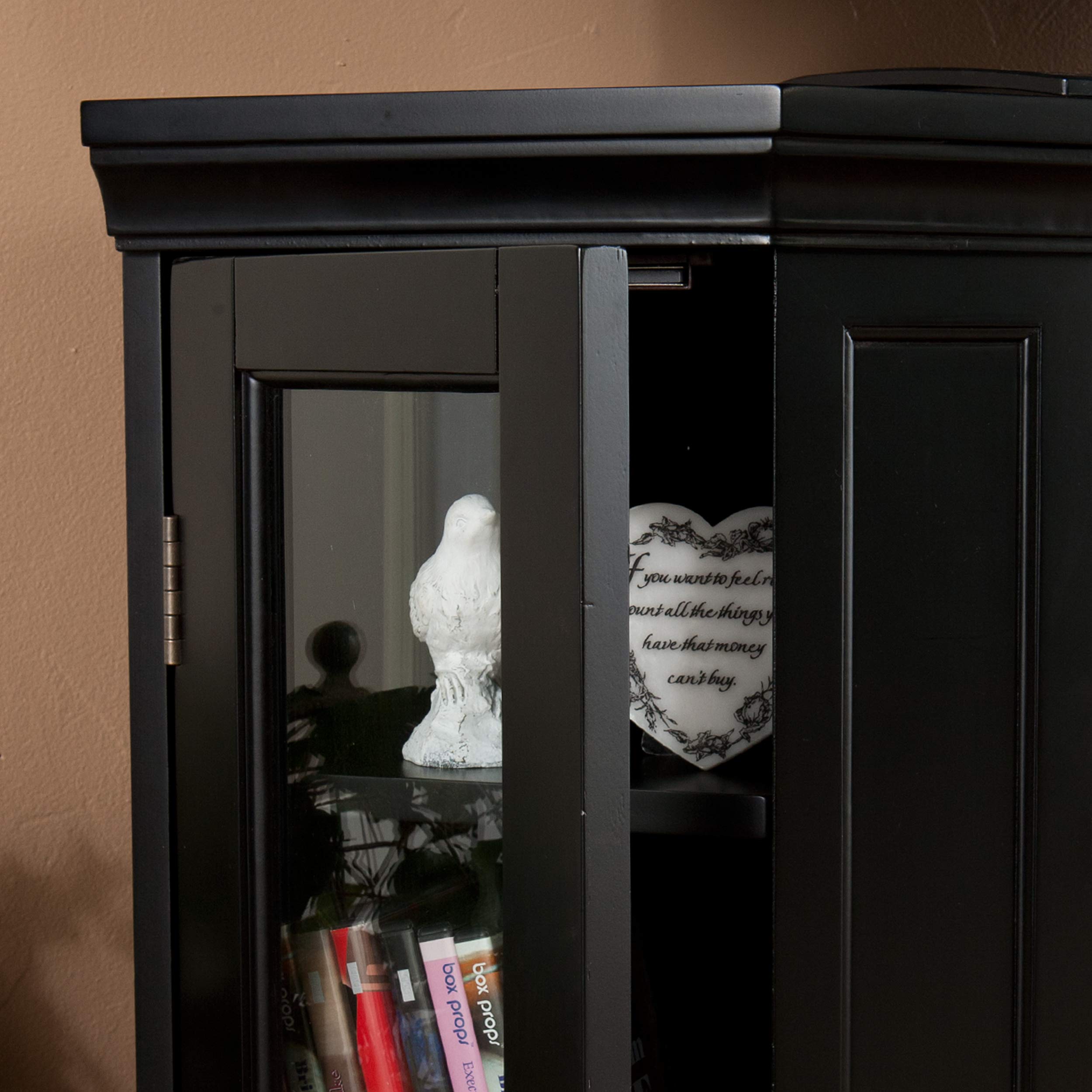 SEI Furniture Claremont Corner Convertible Electric Fireplace with Storage - Black | Modern Space-Saving Design for Living Room, Bedroom & Office