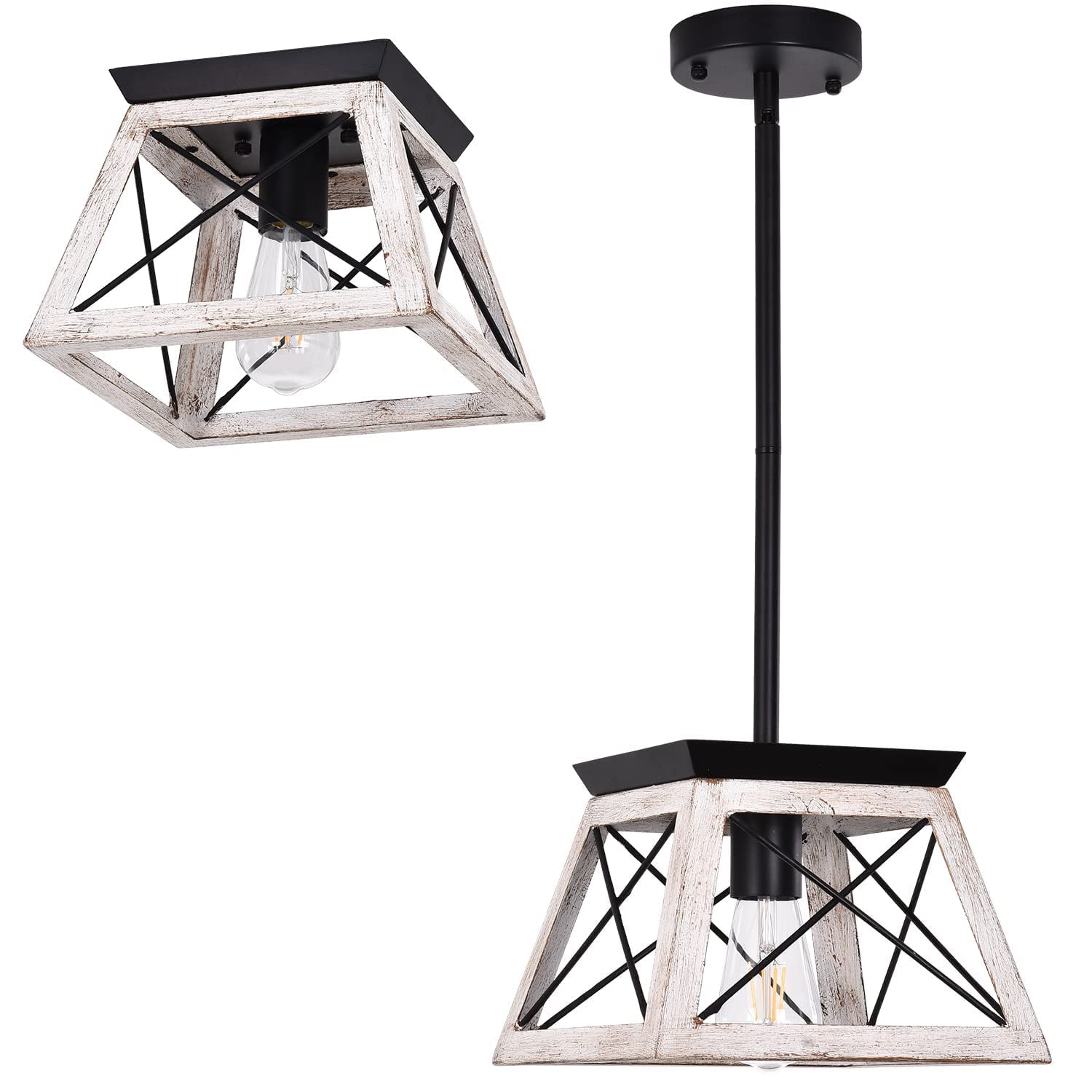 Luupyia Farmhouse Ceiling Light & Pendant Light Fixture - Vintage Industrial Style for Kitchen, Dining Room, Bedroom, Living Room Lighting Decor