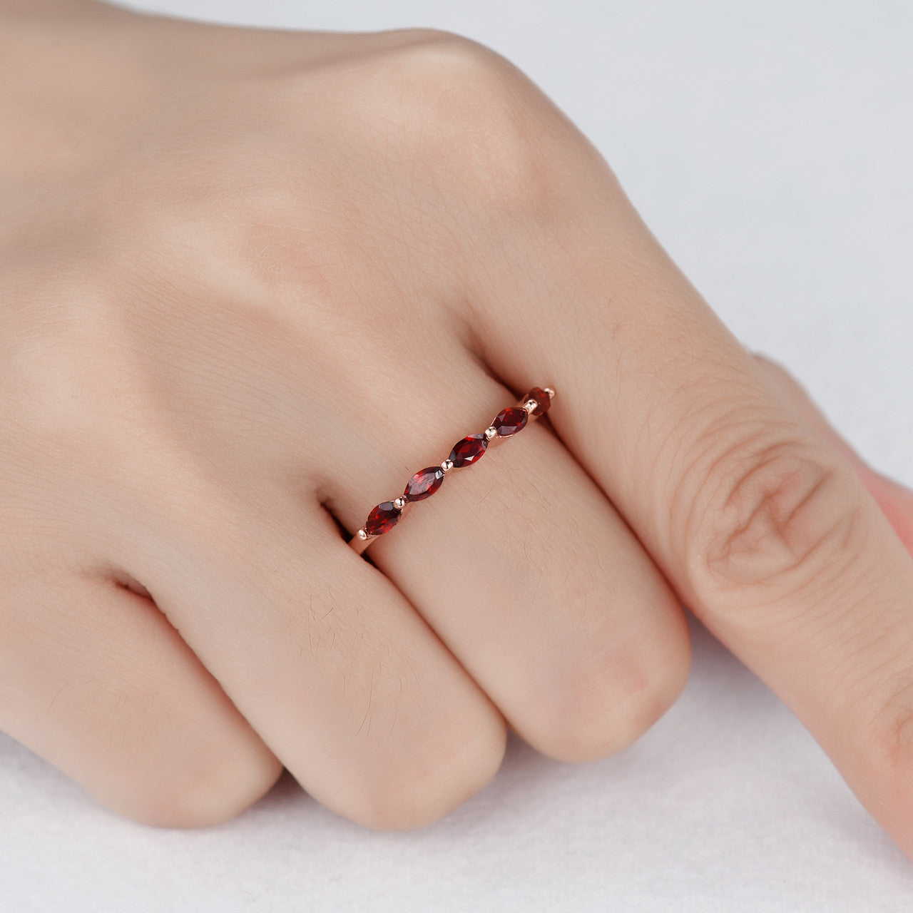 Marquise Shaped Garnet Wedding Band Rose Gold Engagement Ring - Matching Stacking Band for Women | Perfect for Bridal Sets, Anniversary Gifts & Everyday Elegance