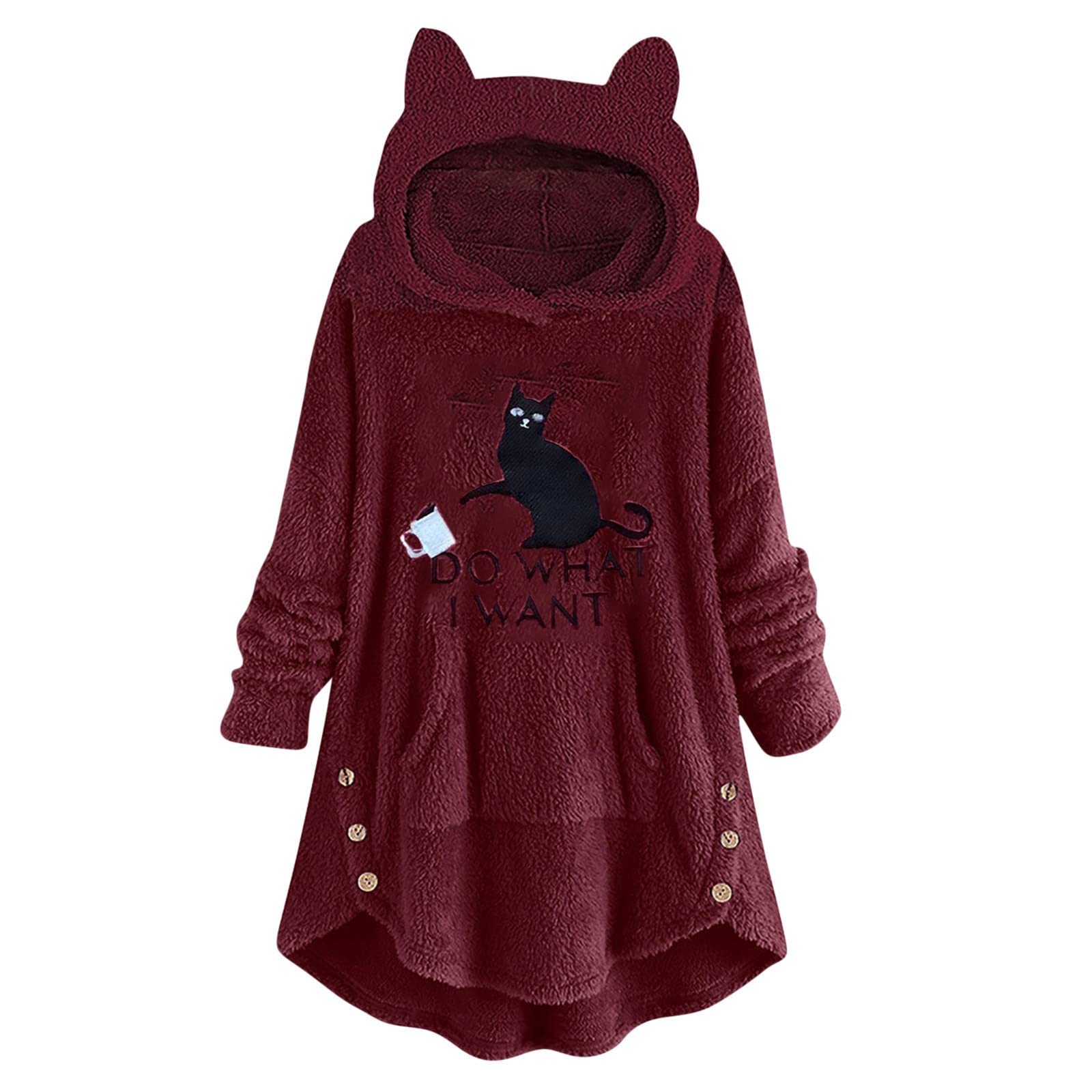 Ugly Christmas Sweater for Women - Wool Embroidered Cat Ear Hoodie with Pocket, Plus Size Holiday Sweater | Perfect for Christmas Parties, Family Gatherings & Festive Photo Shoots