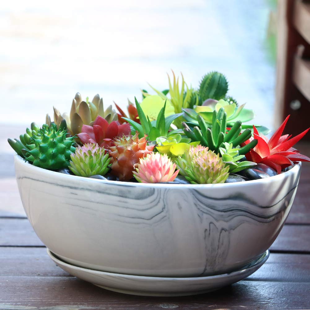 G EPGardening 10 Inch Large Marble Pattern Ceramic Planter Pot - Indoor/Outdoor Succulent & Flower Container for Home, Office, Garden Decor | Perfect for Plants, Herbs, and Decorative Displays