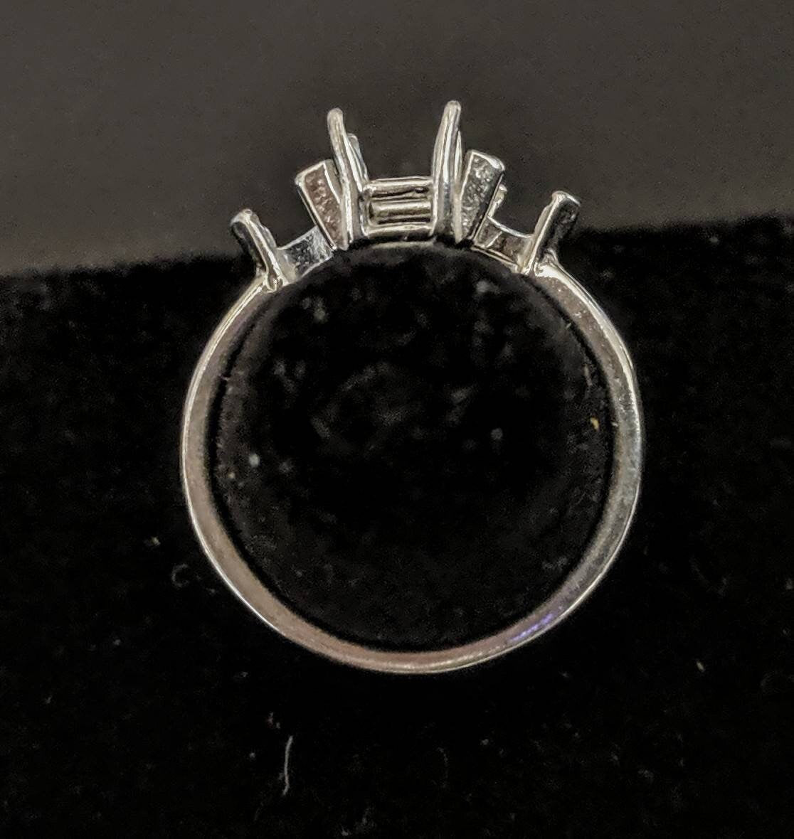 7x5 Emerald Cut Sterling Silver or 14kt Gold Ring with Trillion Accents - Size 7 Pre-Notched Blank Setting (163460/143460) - Perfect for Engagement, Wedding, Anniversary & Special Occasions