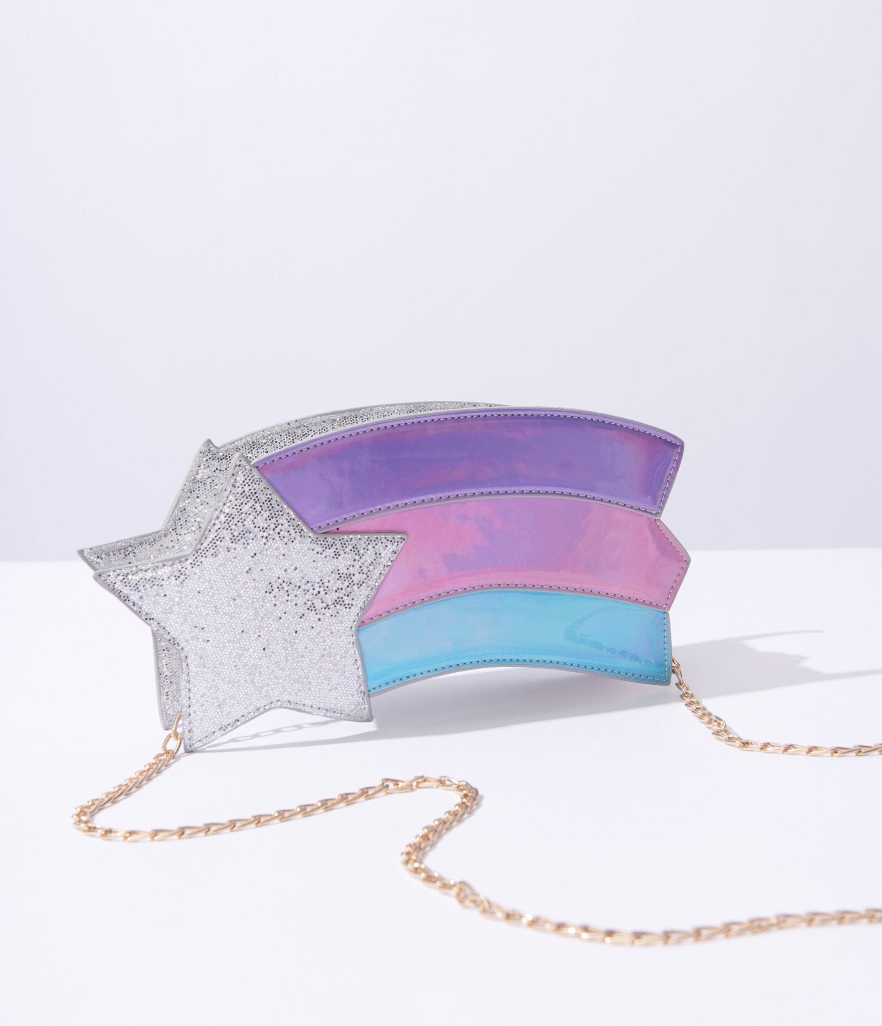 Metallic Rainbow & Silver Shooting Star Crossbody Bag - Stylish Glittery Purse for Women, Girls, Teens - Perfect for Parties, Concerts, Festivals & Night Out