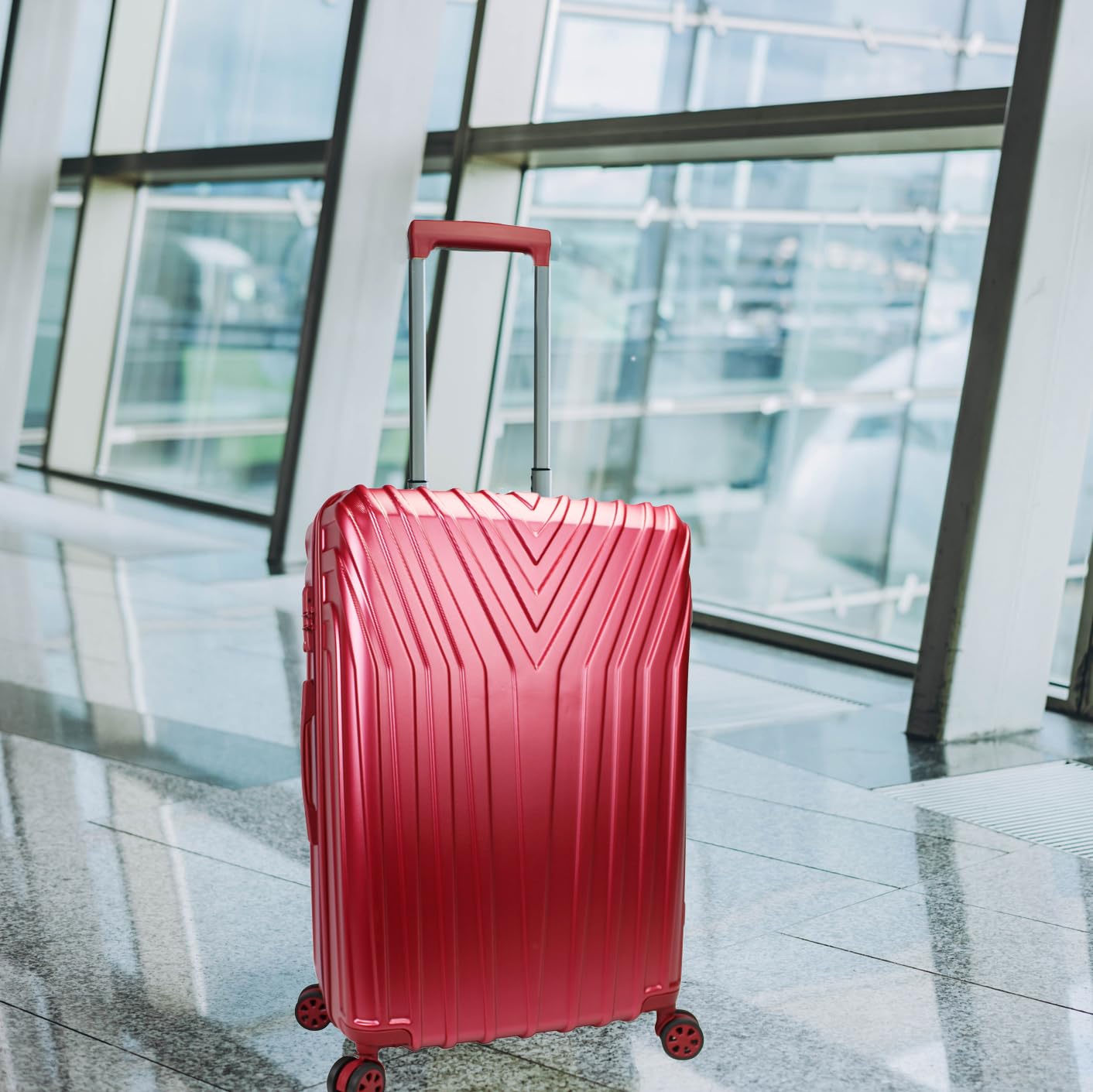 World Traveler Skyline Hardside Expandable Spinner Luggage with TSA Lock - Scratch-Resistant Burgundy Suitcase, 24-inch - Perfect for International Flights & Business Travel