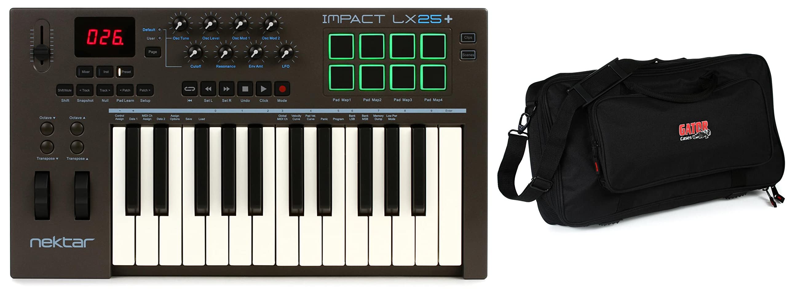 Gator GK-2110 Micro Keyboard Gig Bag & Nektar Impact LX25+ 25-Key MIDI Keyboard Controller Bundle – Perfect for Music Production, Live Performances & Studio Recording