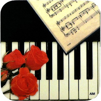 Gift House Keyboard & Rose Square Vinyl Coaster Set - Elegant Drink Coasters for Coffee Tables, Home Decor, and Housewarming Gifts