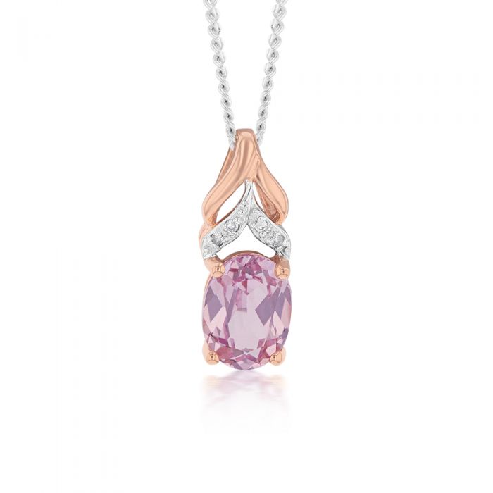 9ct Gold Peach Sapphire and Diamond Pendant Necklace for Women - Elegant Jewelry Gift for Birthday, Anniversary & Special Occasions
