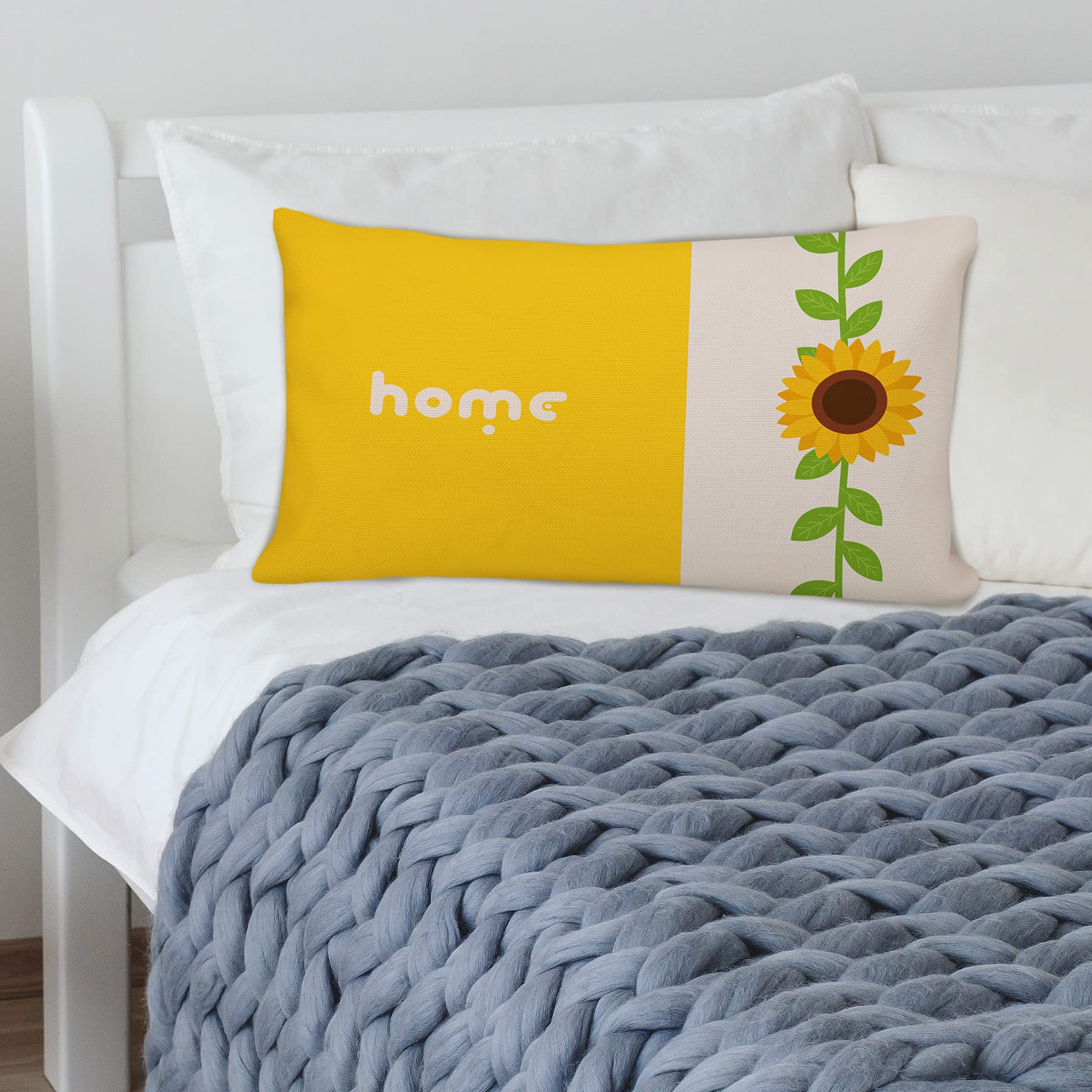 Premium Cotton & Linen Sunflower Pillow Covers Set of 2 (12x20 Inch) - Bohemian Home Decor for Sofa, Bedroom & Living Room