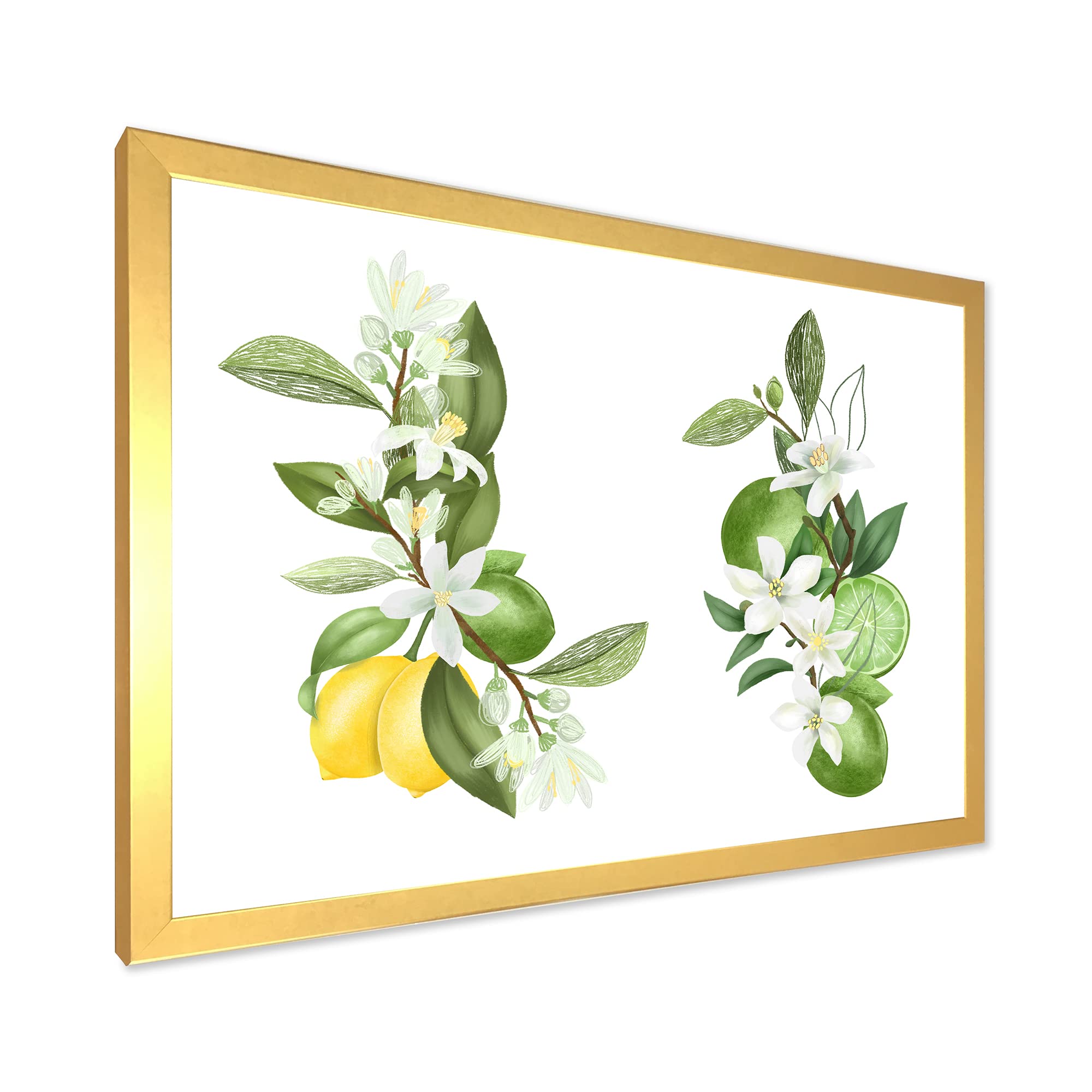 Blooming Lemon Tree Branches Framed Wall Art - Traditional Floral Home Decor for Living Room, Bedroom & Office