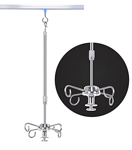 Portable IV Pole Stand with Adjustable Height & Ceiling Pulley - Medical IV Drip Hanger for Hospital, Home Care & Nursing Use