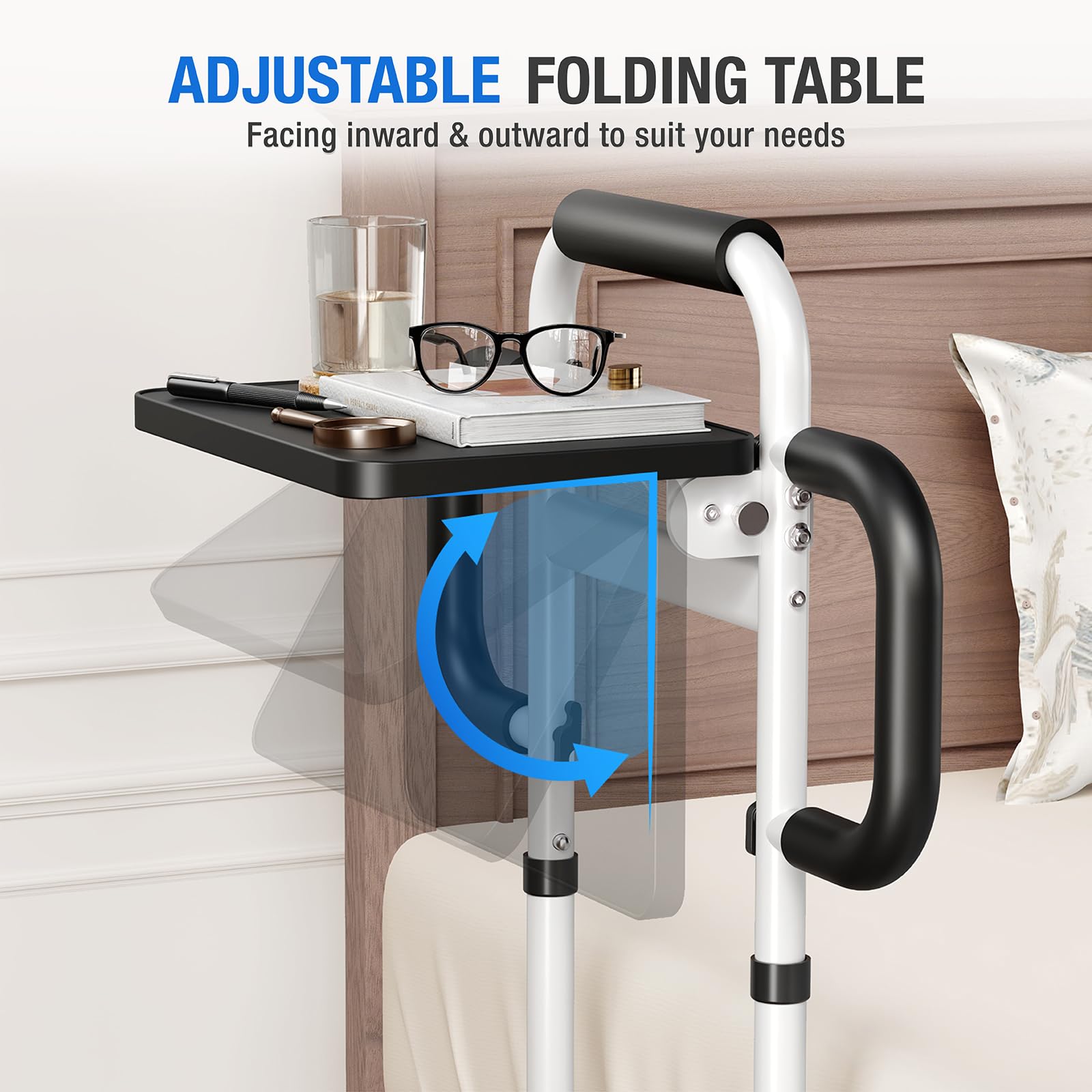 **Adjustable Bed Rails for Elderly Adults - Safety Bed Assist Rail with Non-Slip Handle, Foldable Desk & Motion Sensor Light - Supports Up to 350 lbs - FSA/HSA Eligible - Fits King, Queen, Full & Twin Beds - Ideal for Home Care, Hospitals & Mobility Assistance**