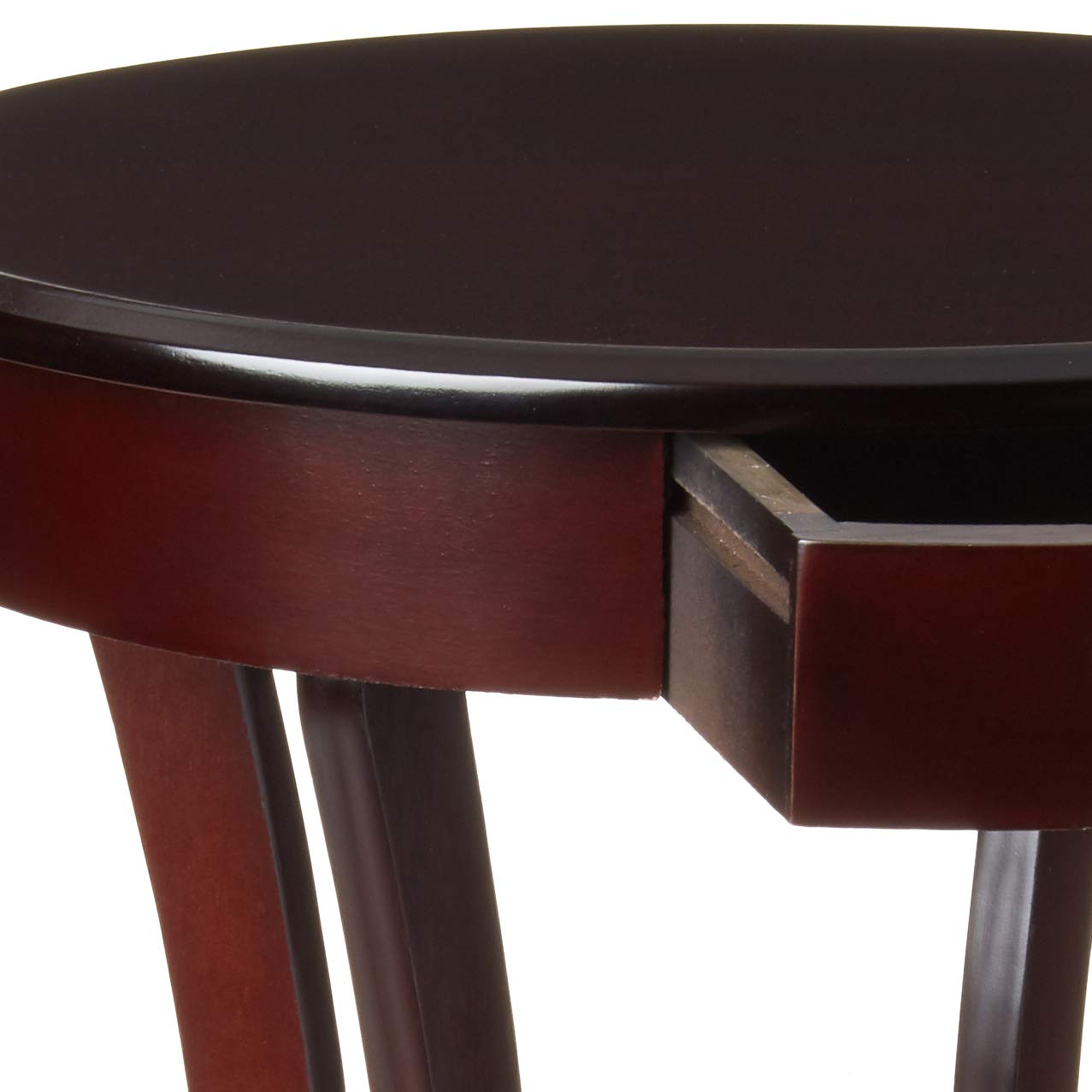 Frenchi Furniture Espresso Wood Round Table with Drawer and Shelf - Perfect for Dining Room, Kitchen, or Small Space Decor