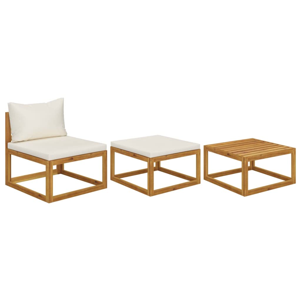 vidaXL 3-Piece Patio Lounge Set with Cushions - Modular Sectional Sofa & Coffee Table - Solid Acacia Wood Outdoor Furniture for Garden, Backyard, Poolside (Rustic Design) - Perfect for Relaxing, Entertaining & Outdoor Gatherings