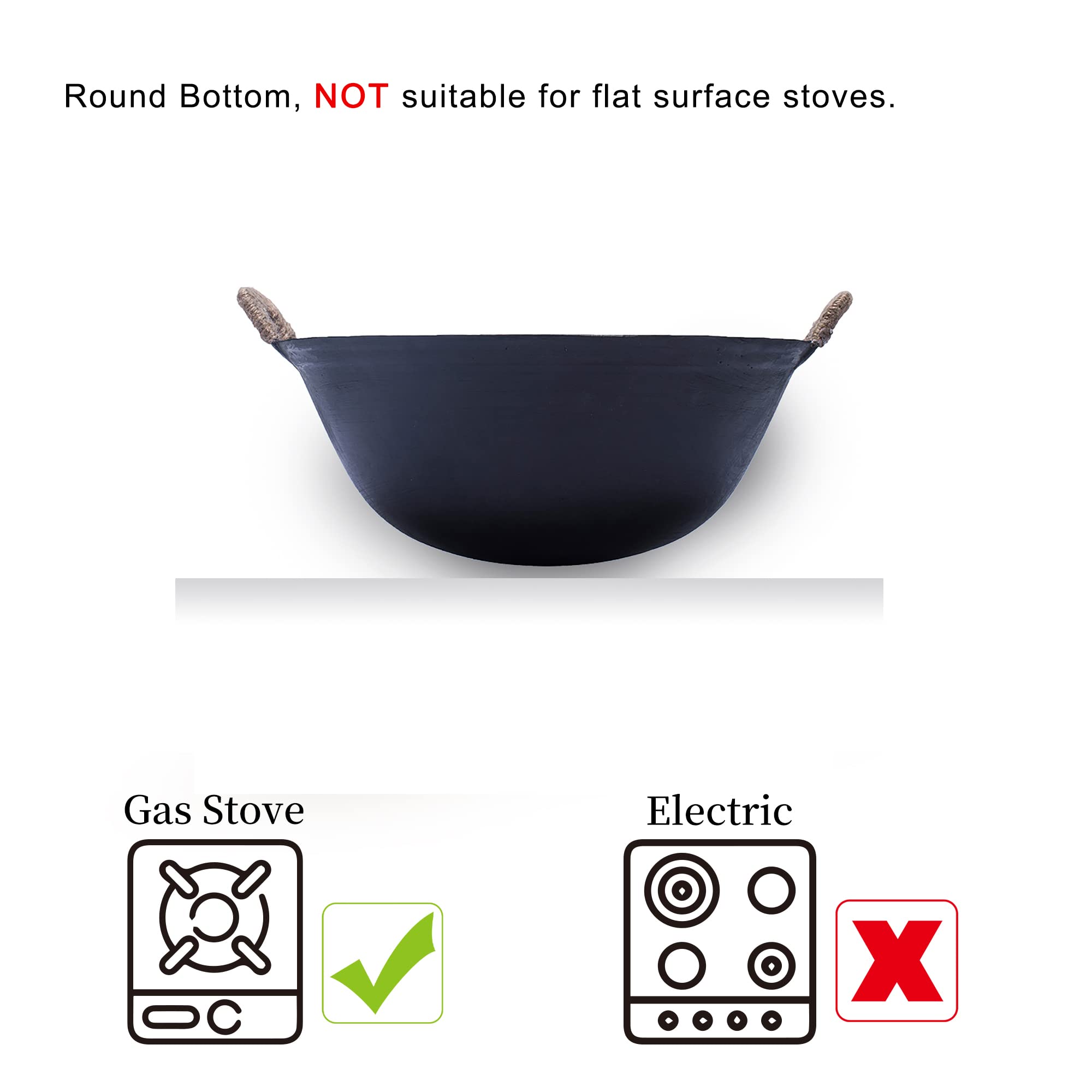ZhenSanHuan Handmade Cast Iron Wok Pan - 30cm/11.8 Inch Uncoated Natural Iron Skillet for Healthy Cooking | Perfect for Stir-Fry, Deep Frying & Asian Cuisine
