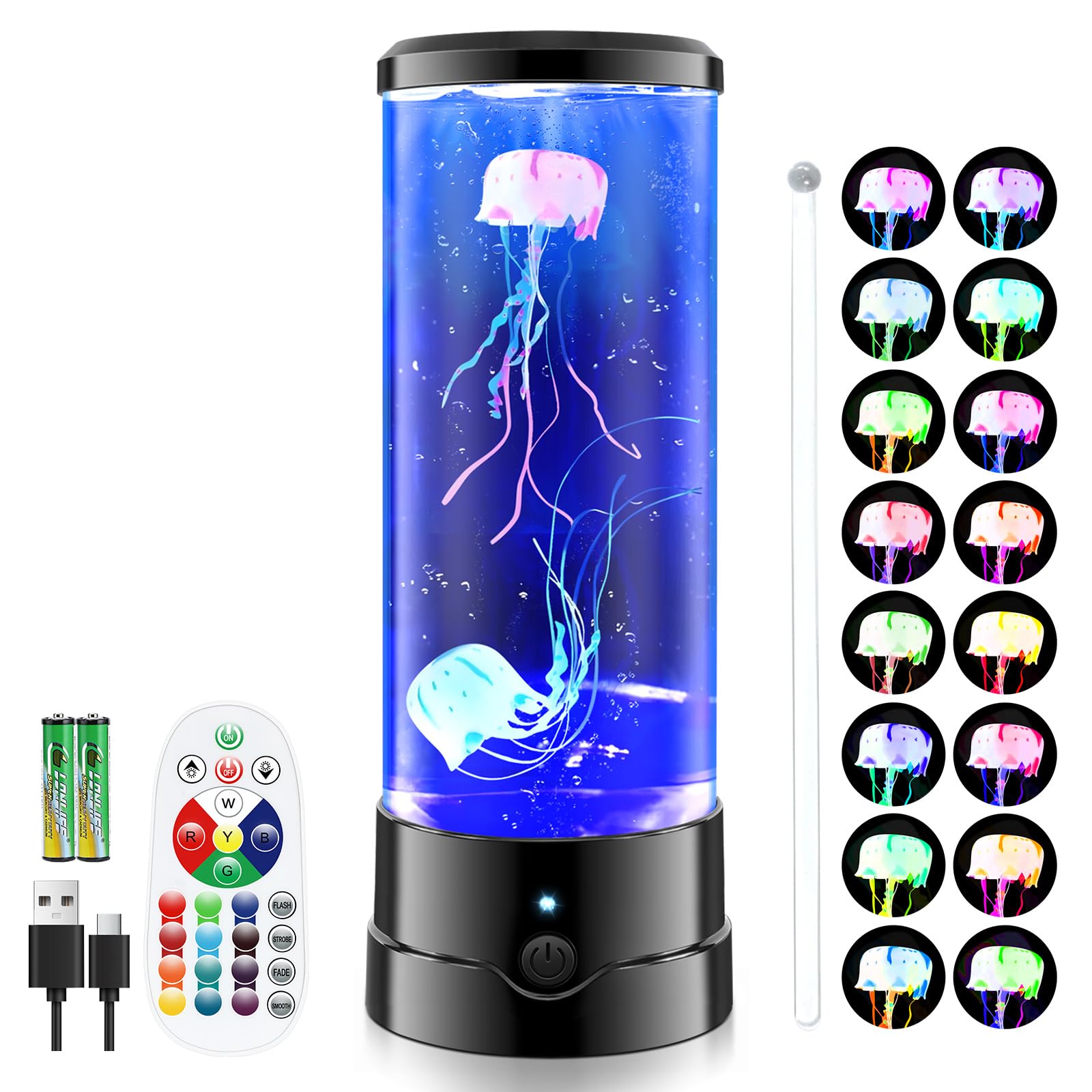16 Color Changing Jellyfish Lamp with Remote Control - USB Powered Mood Night Light, Jellyfish Bubble Aquarium Decor for Bedroom, Living Room, Office Desk - Perfect Gift for Kids & Adults - Create a Relaxing Ambiance for Sleep, Meditation or Home Decor
