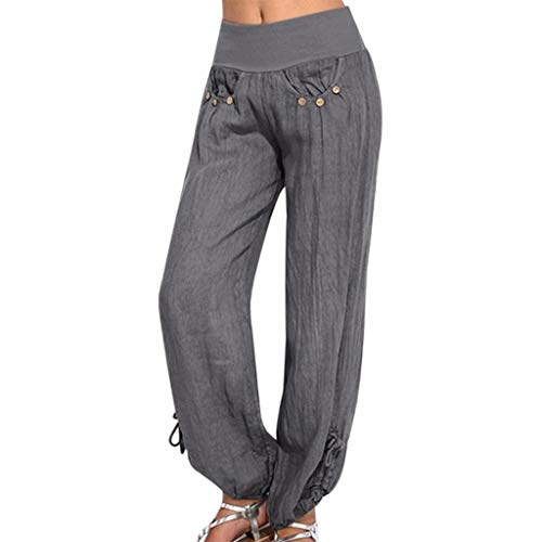 DEATU Women's Harem Pants - Plus Size Cotton Linen Lounge Pants with Pockets, Wide Leg Loose Yoga Pajama Pants for Travel, Home & Casual Wear | Comfortable Boho Style Pants