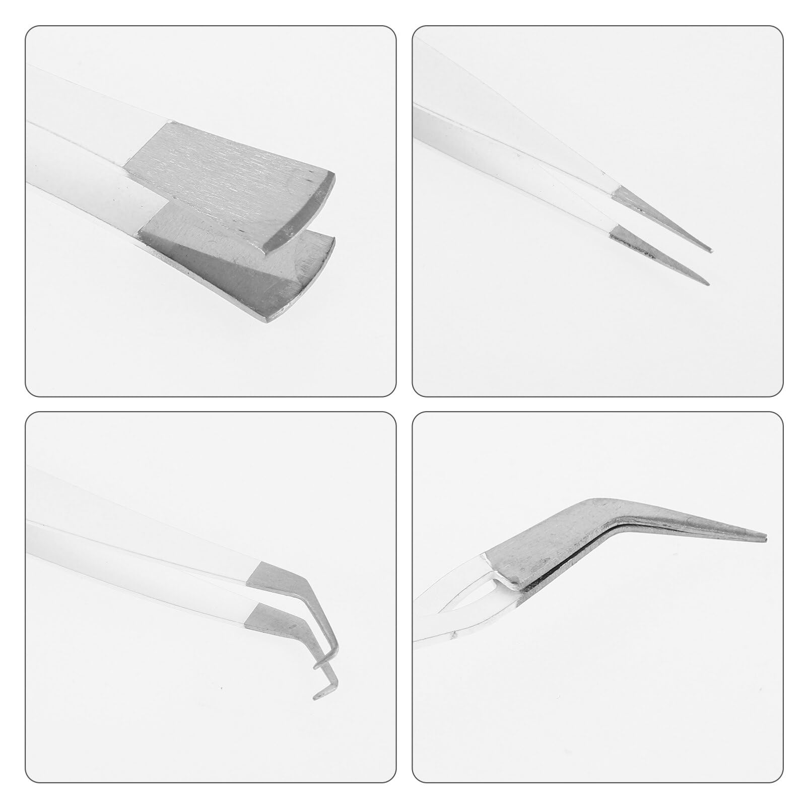 ARTIBETTER 4Pcs Stainless Steel Stamp Tongs - Flat & Wide Tip Precision Tweezers for Philately, Eyelash Extensions (Straight & Curved Tips) - Perfect for Collectors & Beauty Professionals
