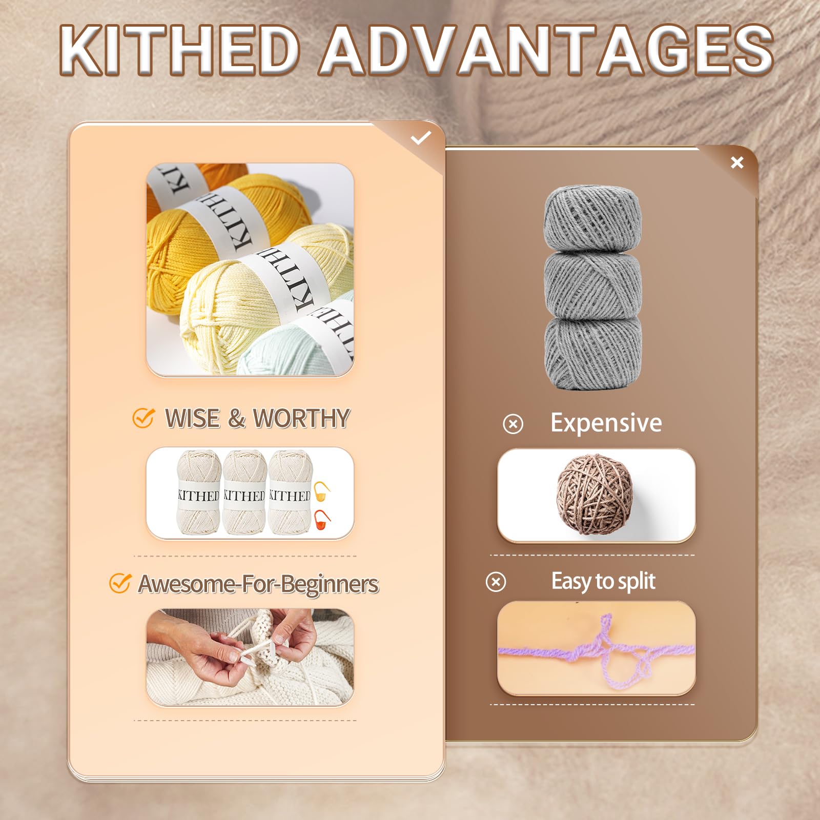 Premium Soft Cotton Yarn for Crocheting & Knitting - 10.5oz, 526 Yards, 3-Pack (Milk White) - Perfect for Blankets, Scarves & DIY Crafts