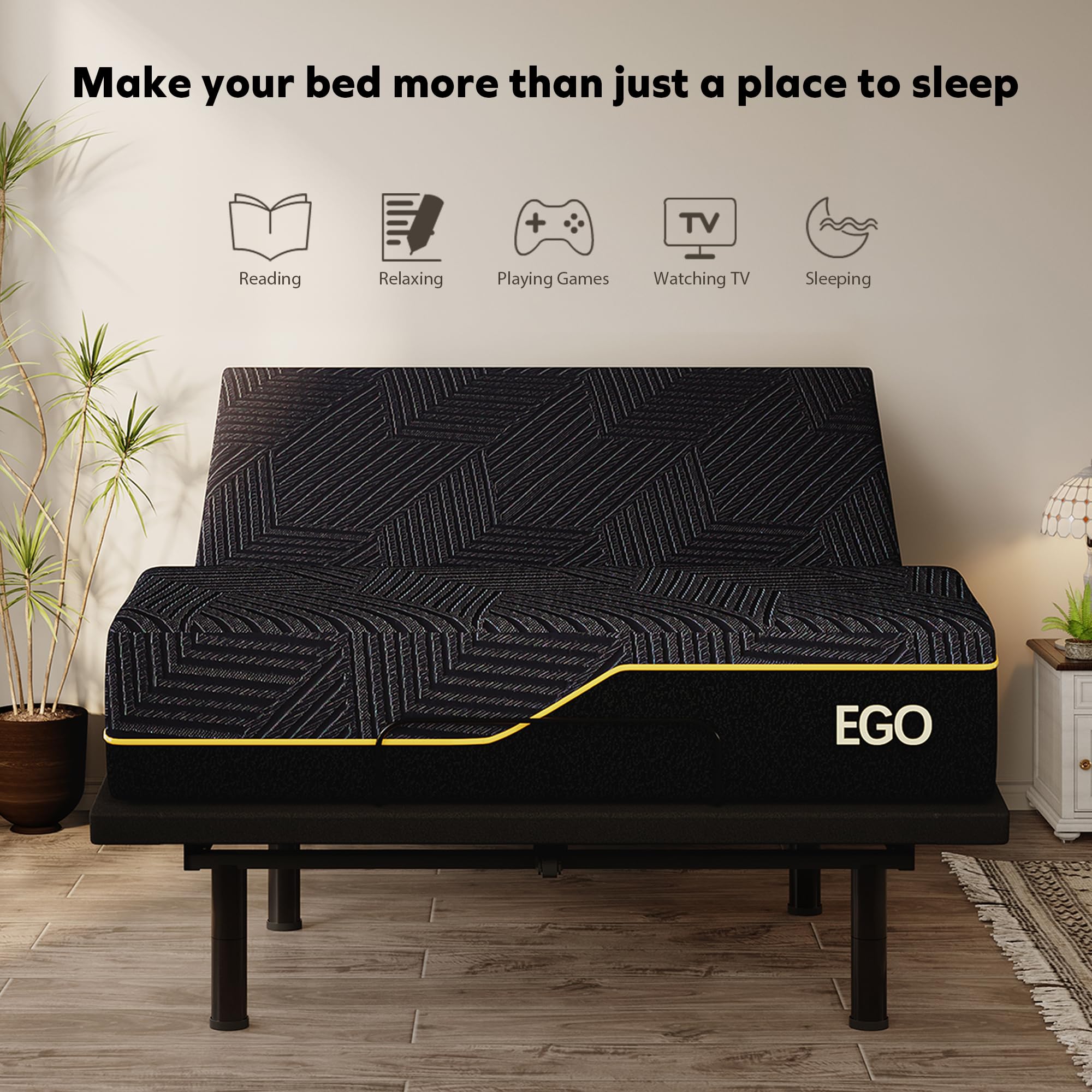 EGOHOME Queen Size Adjustable Bed Base with 14