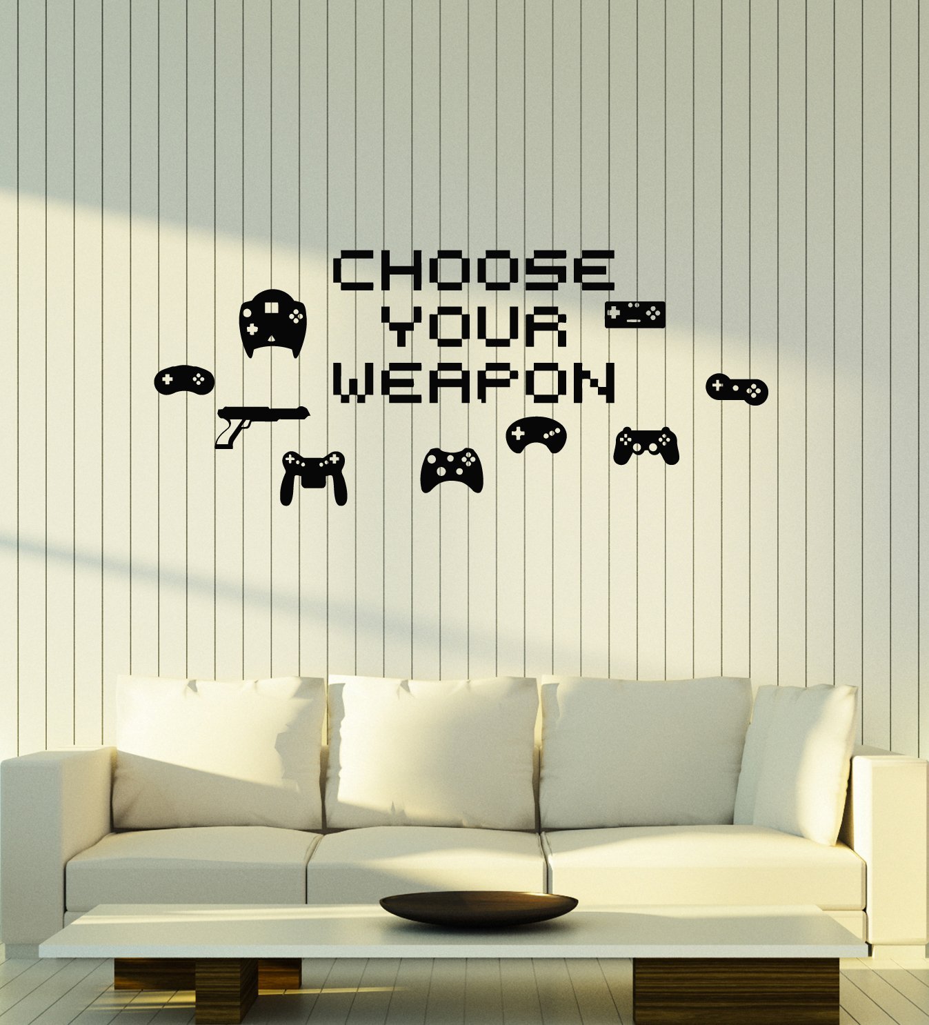 Pixel Art Video Game Wall Decal - Choose Your Weapon Quote Sticker for Gamer Room Decor
