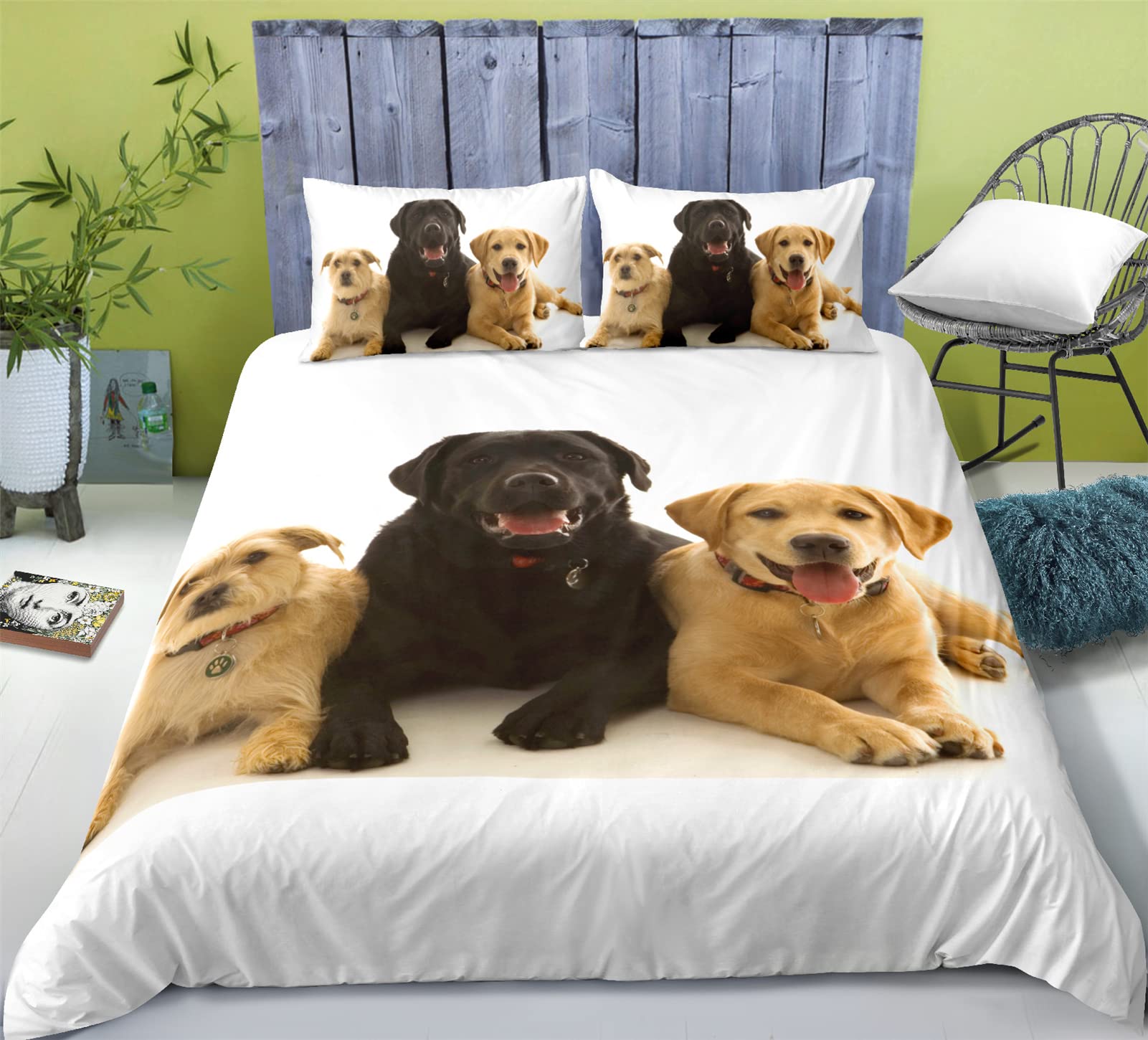 3D Dog Duvet Cover Twin Size - Soft Microfiber Bedding Set with Pillow Sham for Kids' Room Decor