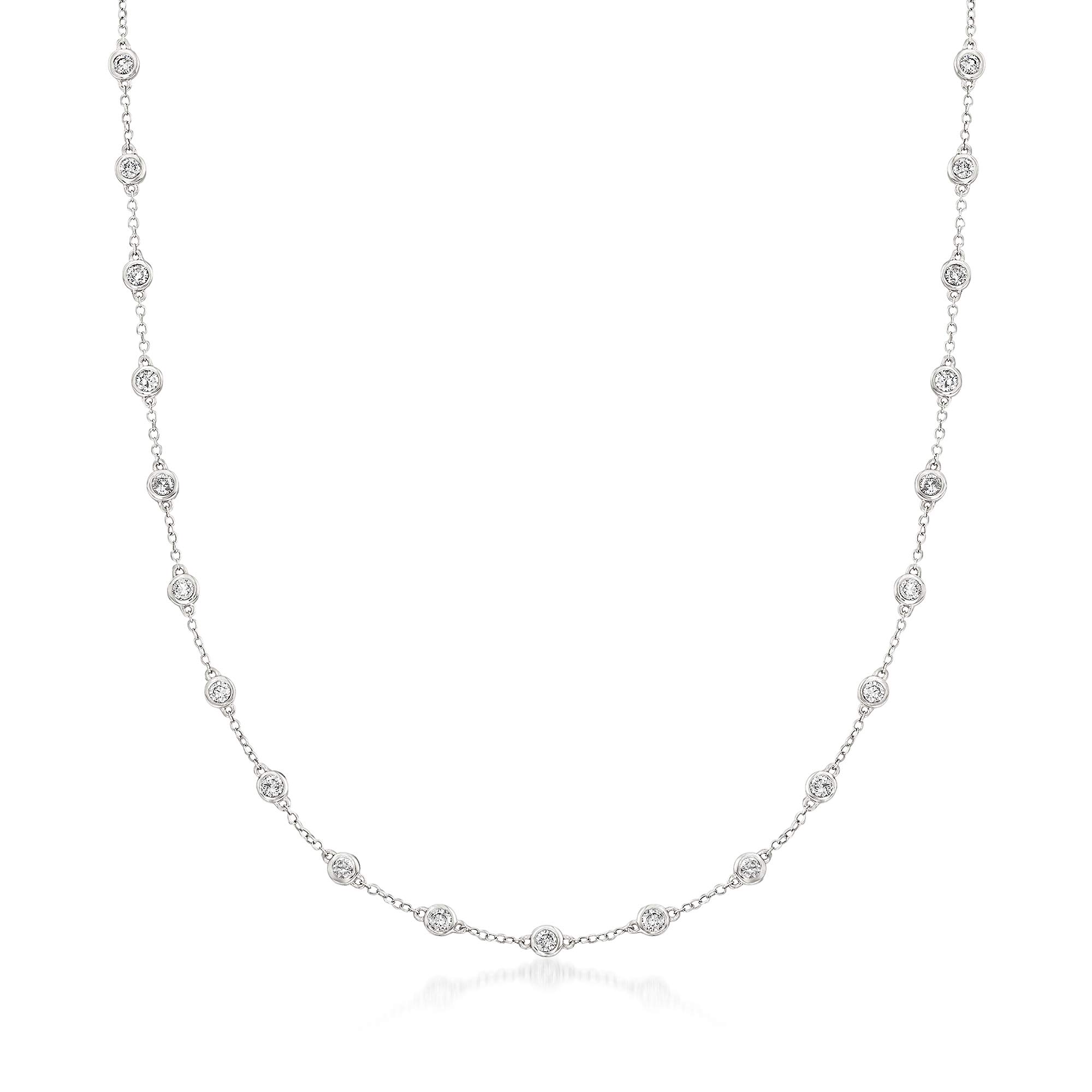 Ross-Simons 14Kt Gold Diamond Bezel-Set Station Necklace - Elegant Layering Piece for Women, Perfect for Weddings, Anniversaries & Special Occasions