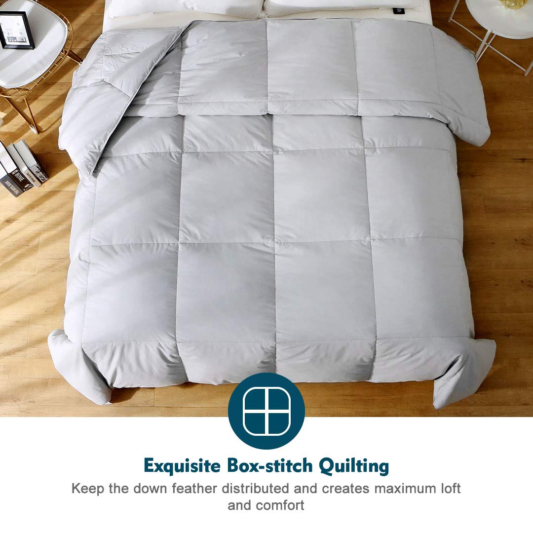 Premium 100% Organic Cotton King Size Down Comforter - Medium Warmth All-Season Gray Feather Duvet Insert with Corner Tabs (106