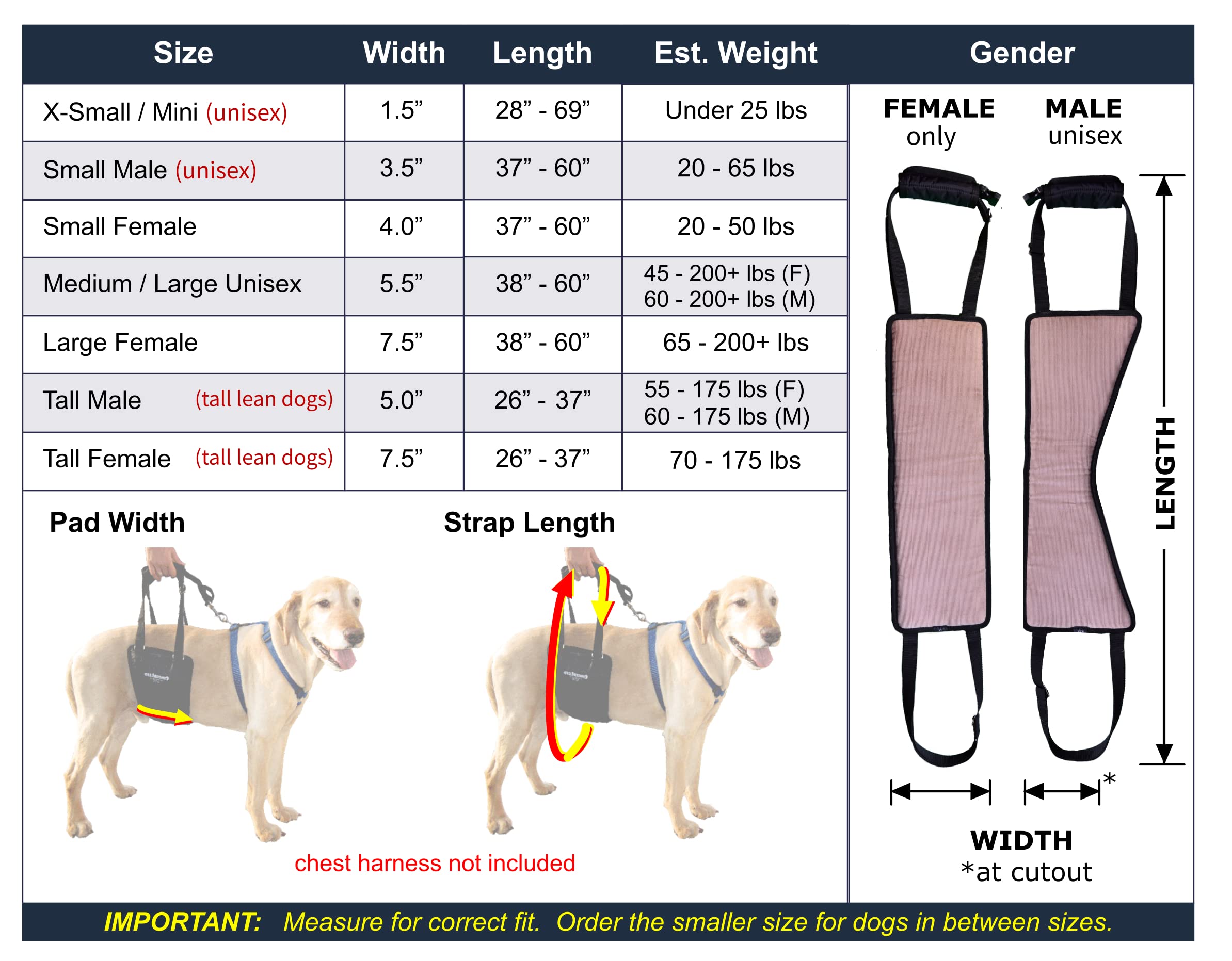 Premium Dog Sling Support Harness for Small to Medium Dogs (20-50 lbs) - Padded Rear Lifting Aid with Leash Attachment - Ideal for Barrel-Chested Breeds Like Boxers & Bullies - Made in USA - Perfect for Elderly Dogs, Post-Surgery Recovery & Mobility Assistance