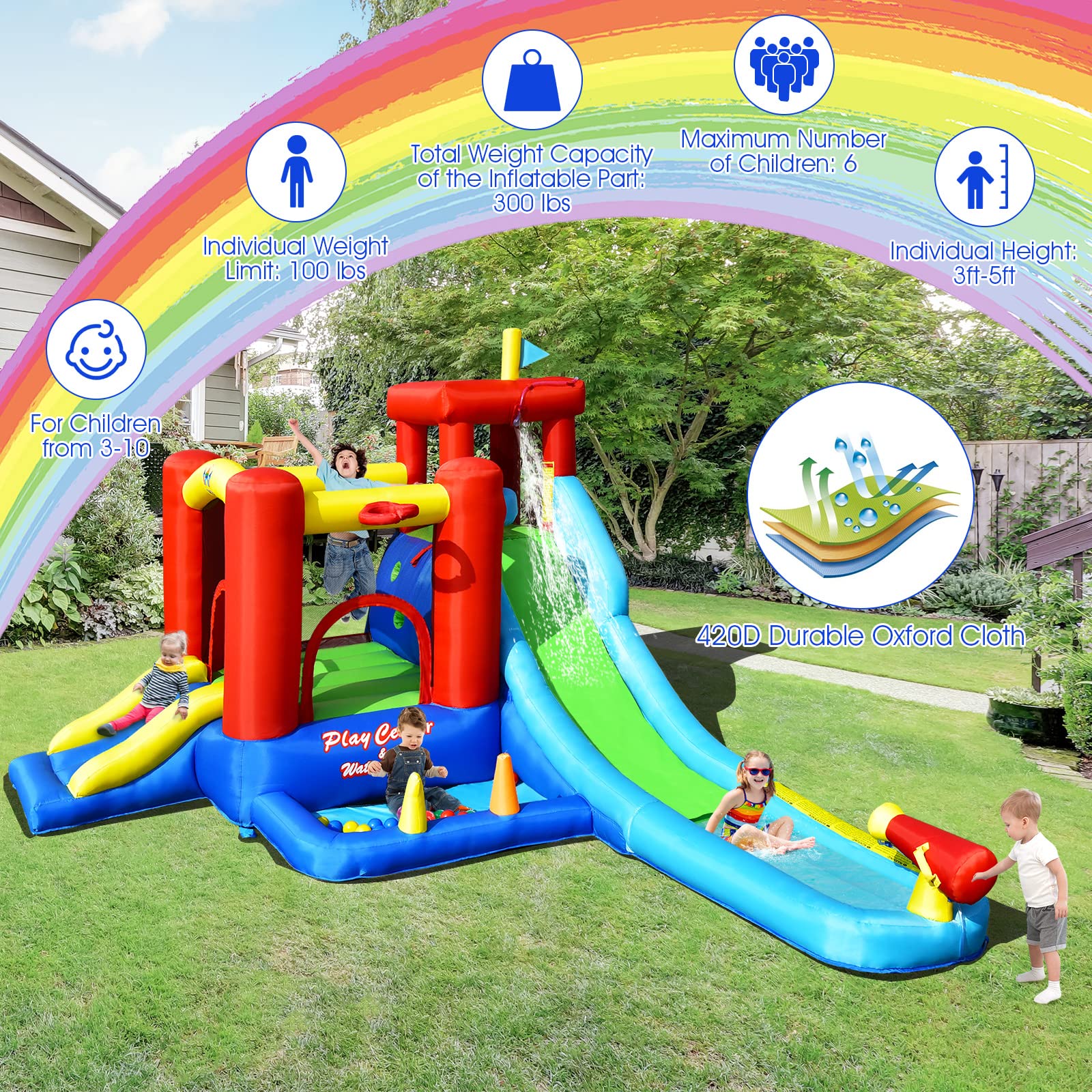 BOUNTECH Inflatable Water Slide for Kids - Bounce House with Waterslide, 860W Blower, Long Slide & Splash Pool - Portable Backyard Water Park for Toddlers, Boys & Girls - Perfect for Birthday Parties, Summer Fun & Outdoor Play