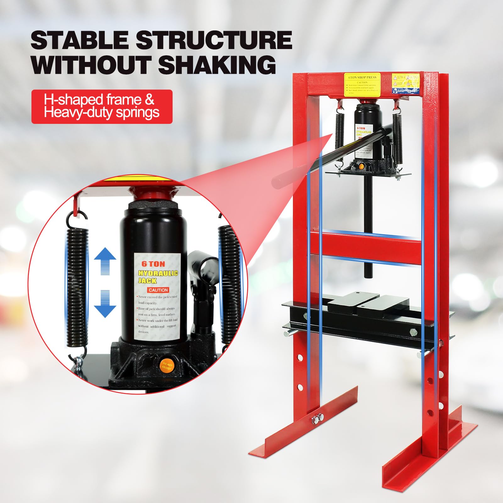 6 Ton Hydraulic Press - H-Frame Garage Floor & Benchtop Shop Press with Adjustable Plates for Metalworking, Woodworking & Auto Repair (Red)
