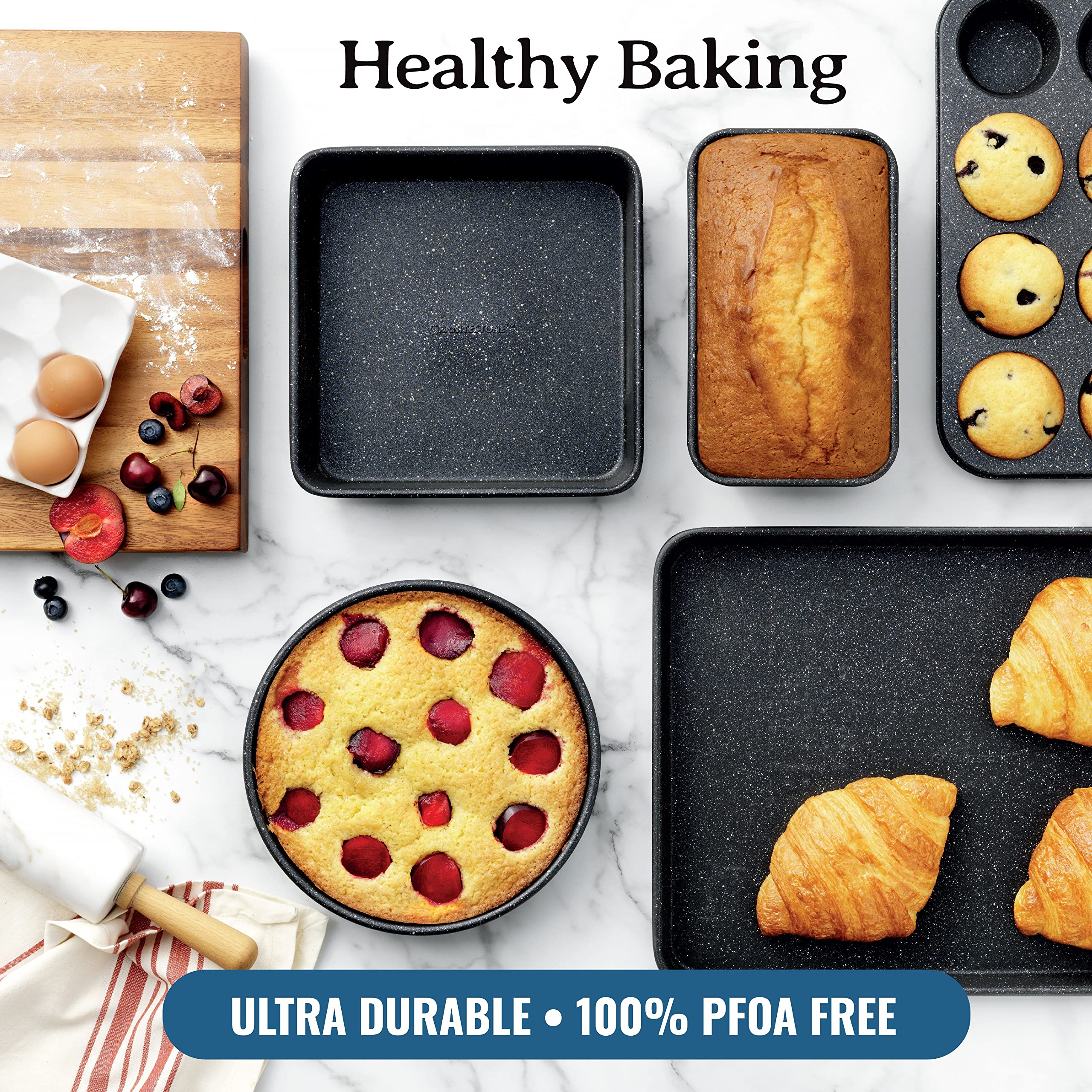 Granite Stone 20-Piece Nonstick Cookware & Bakeware Set - Red Pots and Pans with Mineral Diamond Coating | Ultra Durable, Oven & Dishwasher Safe | 100% Toxin-Free for Healthy Cooking | Perfect for Baking, Frying, and Everyday Meal Prep