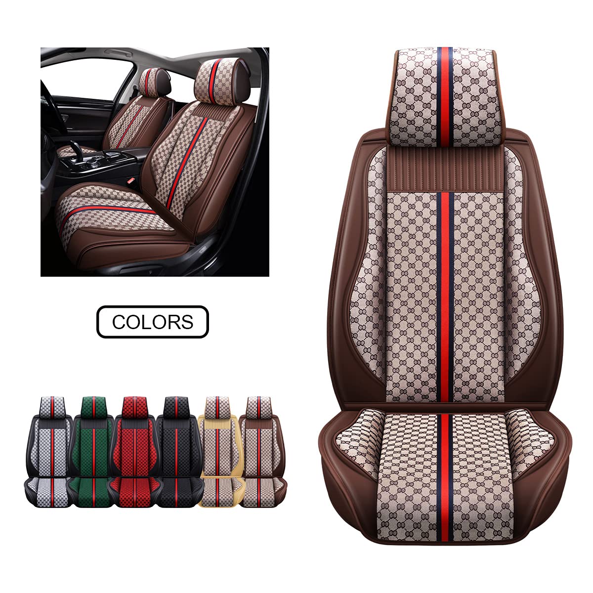 Premium Nappa Leather Car Seat Covers (2-Piece Set) - Universal Fit for Cars, SUVs & Trucks | Automotive Interior Accessories & Protection | OS-007 Brown | Ideal for Commuting, Road Trips & Vehicle Customization
