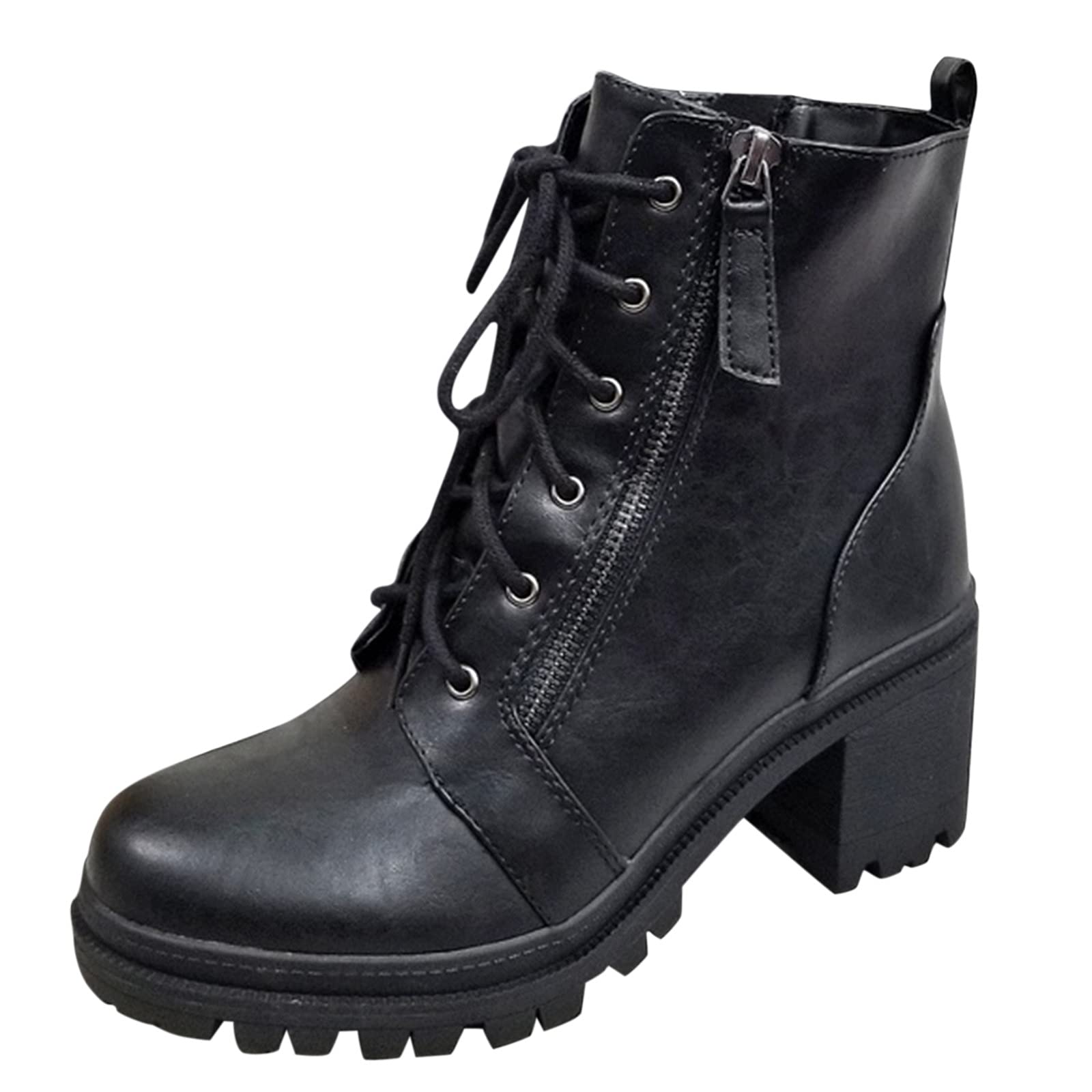 RUIY Women's Chunky Heel Ankle Boots - Black Combat Lace Up Boots for Women | Perfect for Casual Outfits, Street Style & Fall Fashion