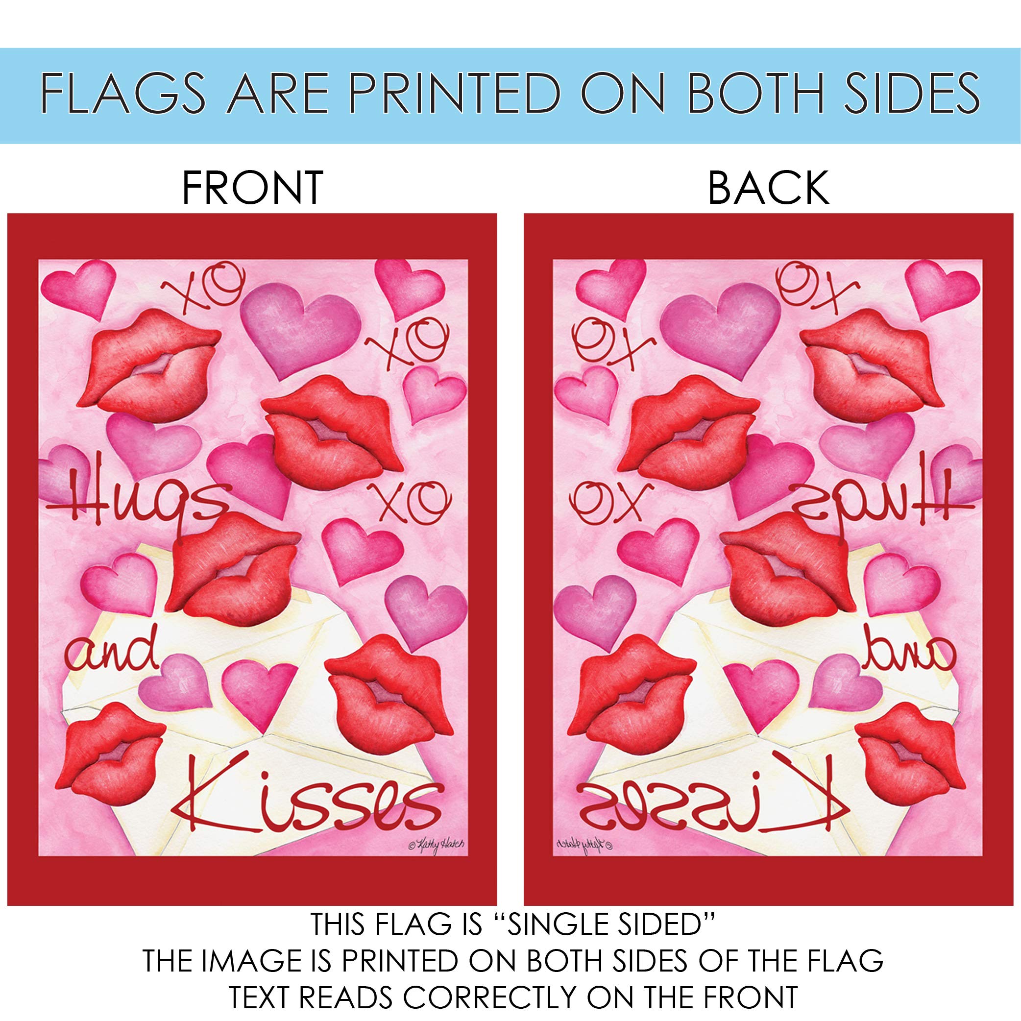 Toland Home Garden 109998 Hugs And Kisses Valentine Flag - 28x40 Inch Double Sided Outdoor Decorative Flag for Valentine's Day, Yard, Garden & House Decor - Perfect for Front Porch, Lawn & Seasonal Holiday Display