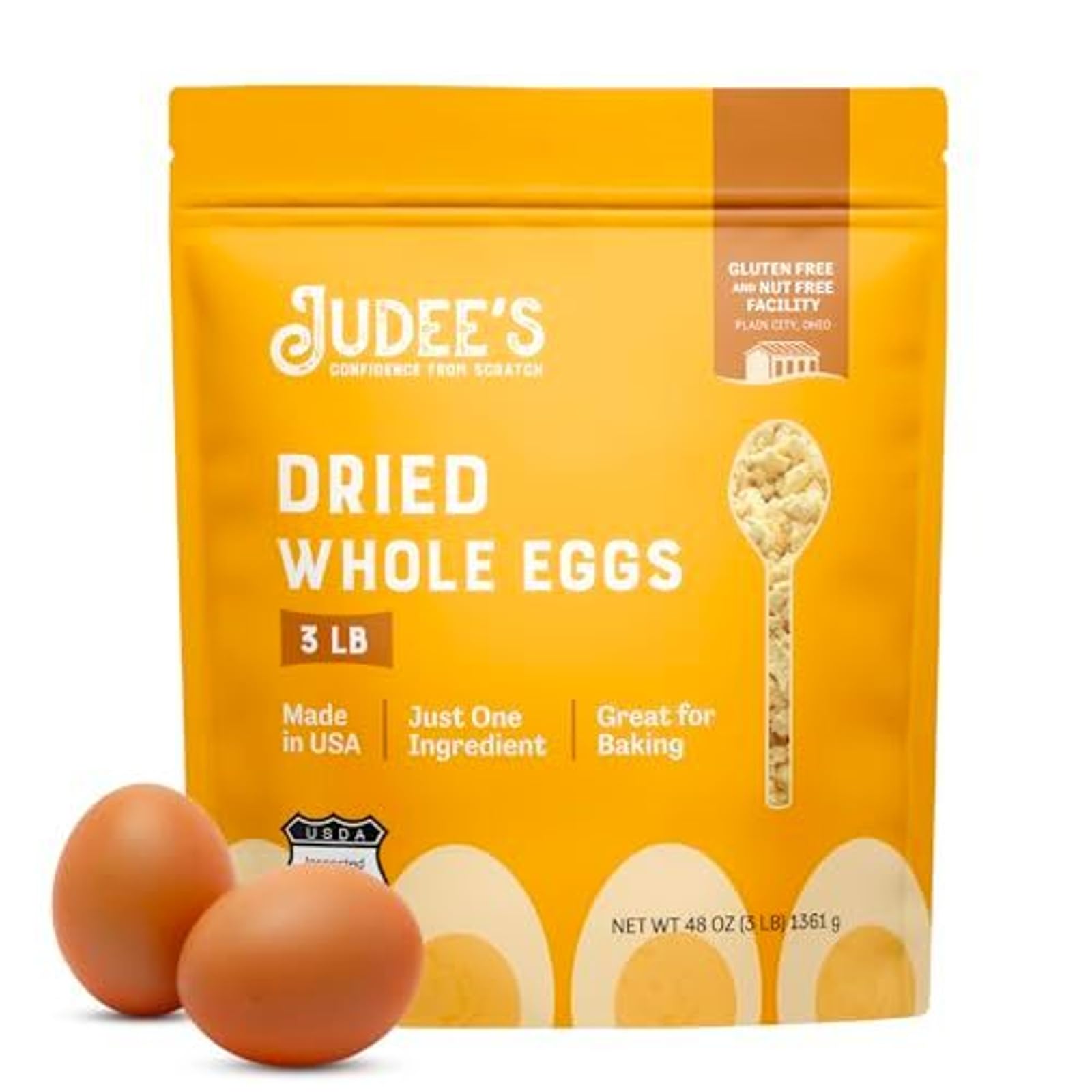 Judee’s Dried Whole Egg Powder 3 lbs - Gluten-Free Baking Essential for Pancakes, Cookies & Bread - Perfect for Camping, Emergency Food Prep & Quick Breakfasts - Long Shelf Life Pantry Staple