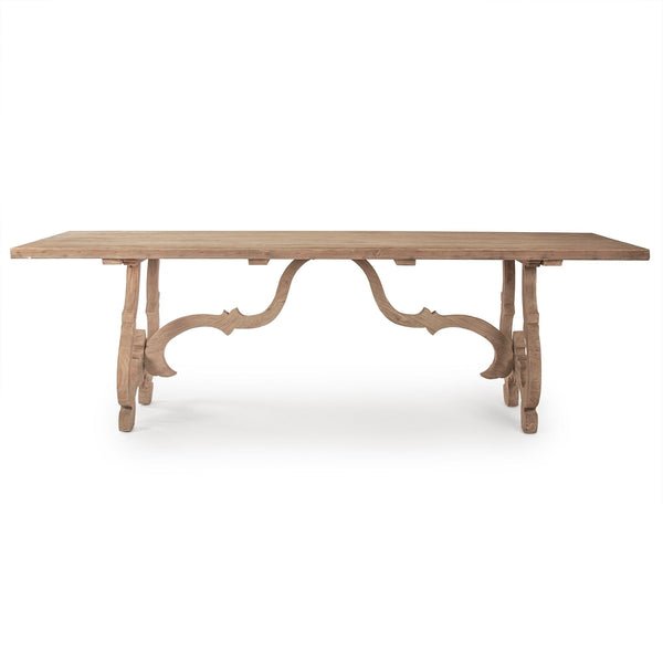 Hand Carved Rectangle Pedestal Dining Table with Scroll Legs - Solid Wood Farmhouse Dining Table in Natural Finish for Kitchen, Dining Room & Home Decor