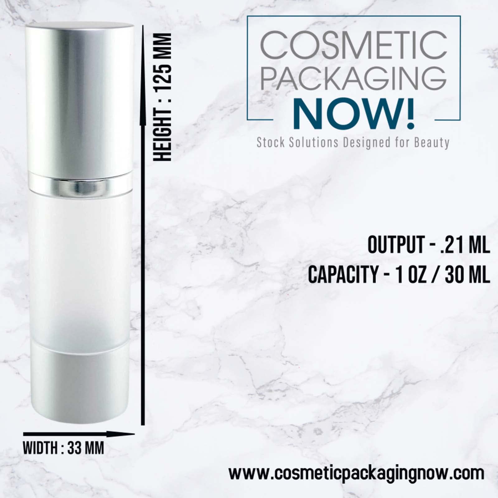 Premium Frosted Airless Cosmetic Bottles with Matte Silver Cap - 30ml, 190-Pack Bulk Set for Serums, Lotions & Skincare Products | Leak-Proof Travel Containers for Professional Salons & Home Use