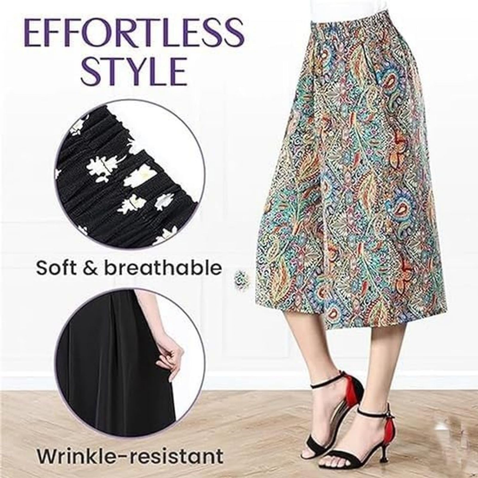 Curvyflair High Waist Wide Leg Pants for Women - Elegant Chiffon Culottes with Flowy Fit | Perfect for Office Wear, Casual Outfits & Special Occasions