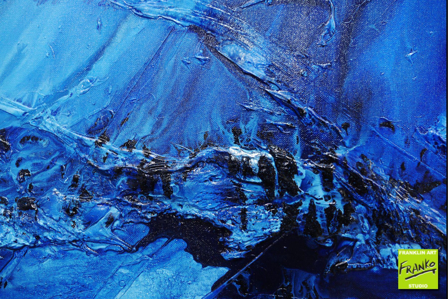 Blue Textured Abstract Painting - 160cm x 60cm Modern Wall Art for Living Room, Bedroom & Office Decor | Handmade Canvas Artwork