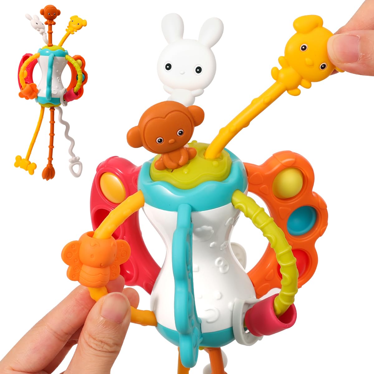 **Montessori Sensory Travel Toys for Babies 6-12 Months - Silicone Pull String Airplane Toys for Toddlers 1-3 Years Old - Perfect for Car Seat, Stroller & Airplane Entertainment**