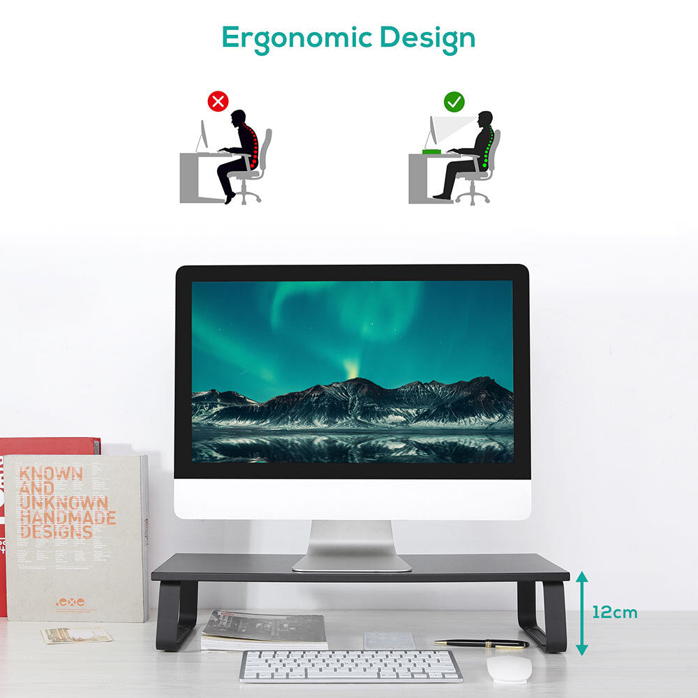 Activiva Monitor Stand Riser - Adjustable Ergonomic Laptop & Computer Screen Stand with Cable Management (Black) - Perfect for Home Office, Gaming Setup & Workspace Organization