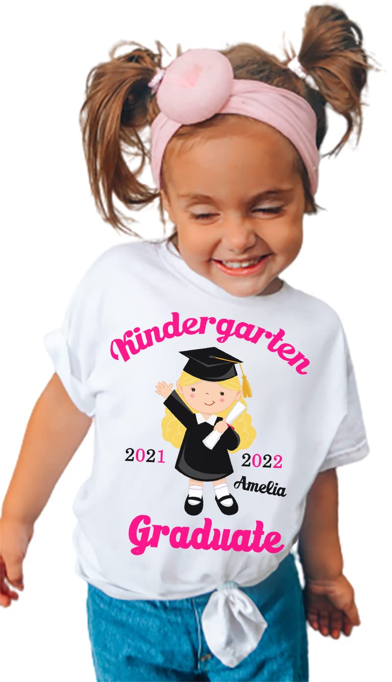 Personalized Kindergarten Graduation Shirt for Girls - Custom Kids Graduation Gift T-Shirt - Perfect for School Ceremonies & Photo Shoots