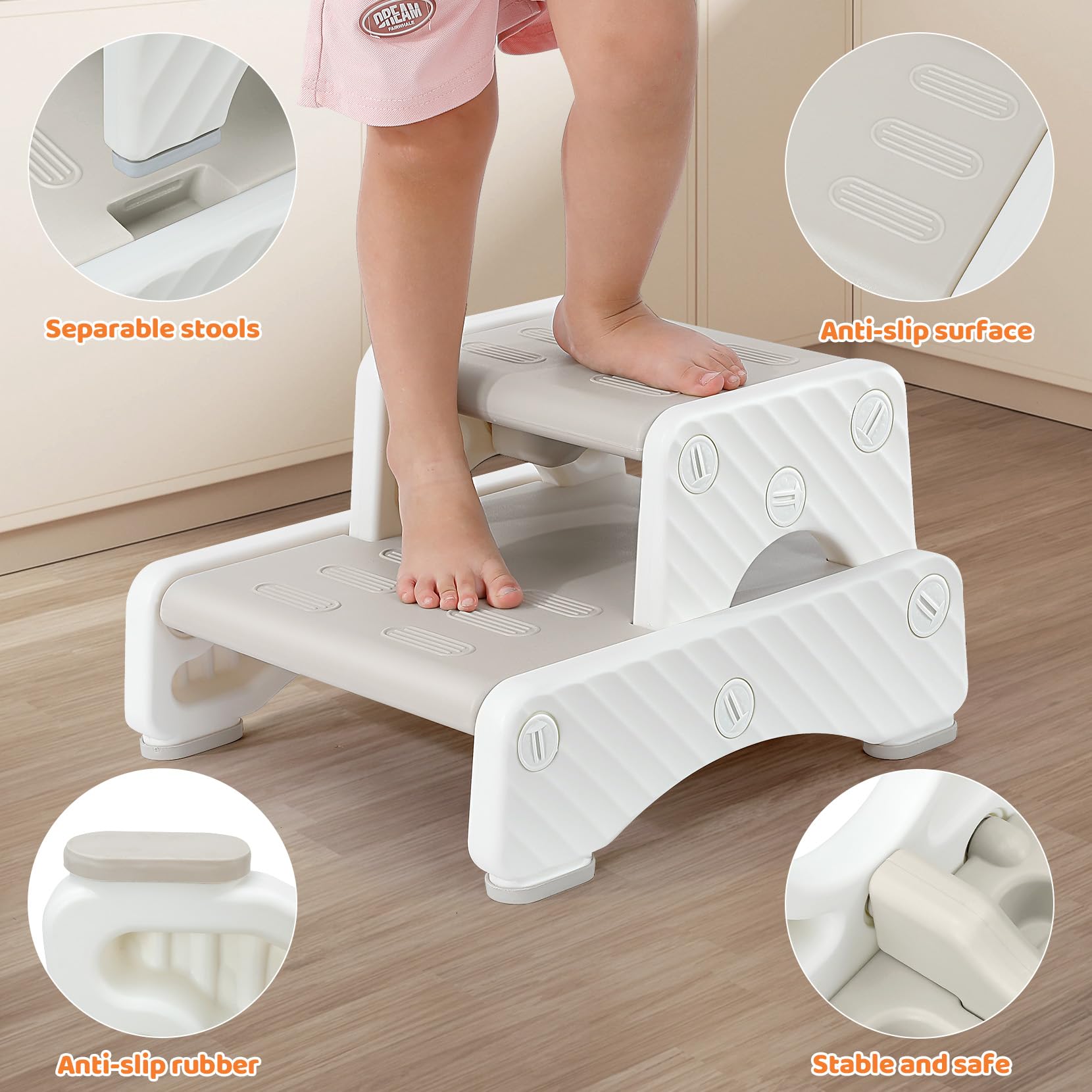 Onasti Adjustable 2-Step Toddler Stool - Non-Slip Plastic Step Stool for Kids - Perfect for Bathroom Sink & Kitchen Helper - Safe Learning Tower for Toddlers (1 Pack) - Ideal for Potty Training, Hand Washing & Cooking Activities